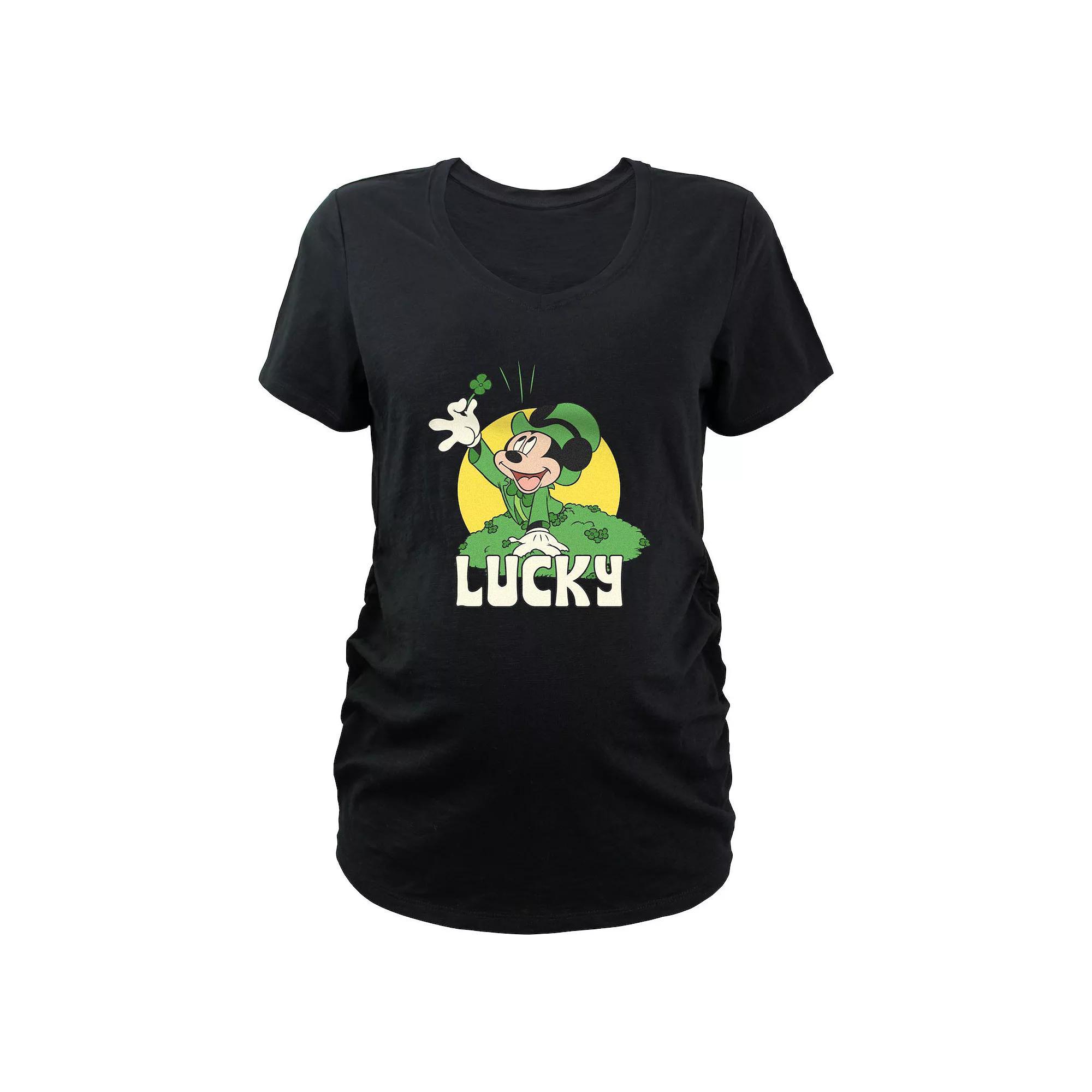 Disney's Mickey Mouse Lucky Shamrock Maternity Graphic Tee, Women's, Size: Large-Mat, Black Product Image