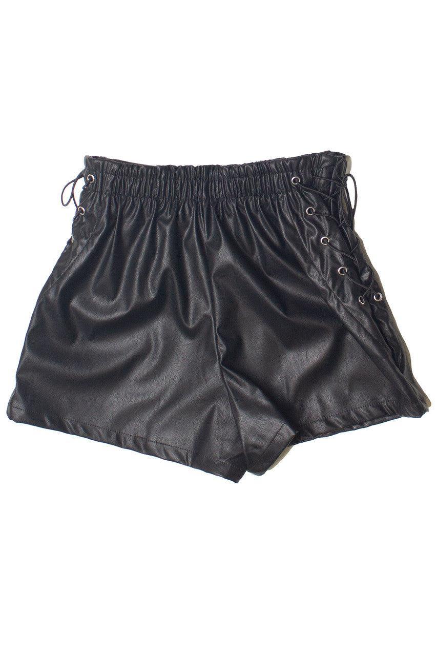 Pleather Lace Up Side Shorts Product Image