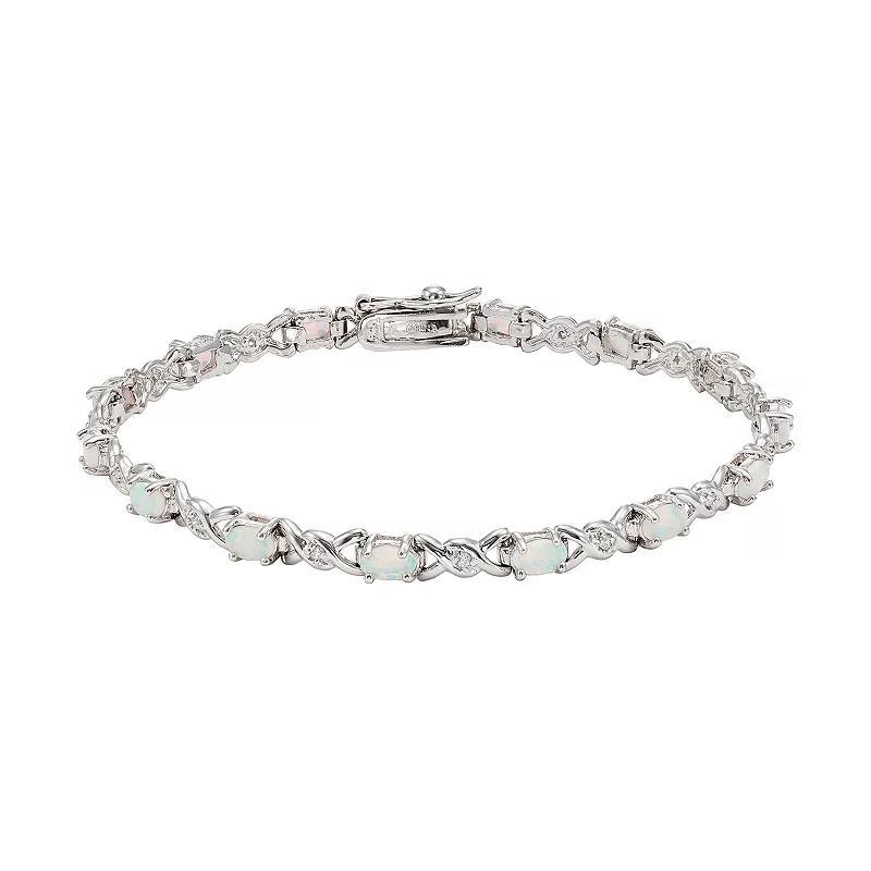Lab-Created Opal & Cubic Zirconia Sterling Silver XO Bracelet, Women's, Size: 7", White Product Image