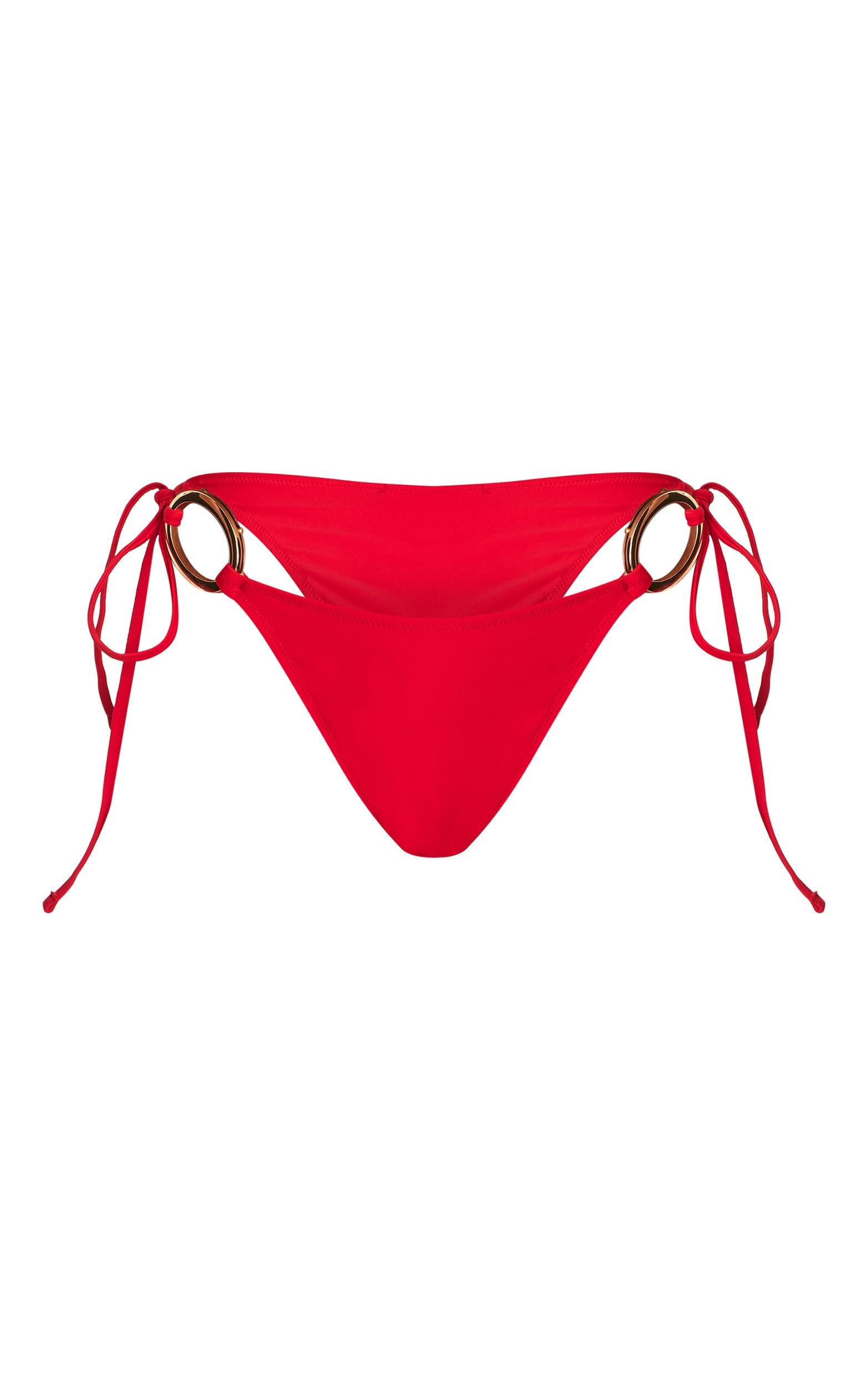 Red O Ring Trim Tie Side Bikini Bottoms Product Image