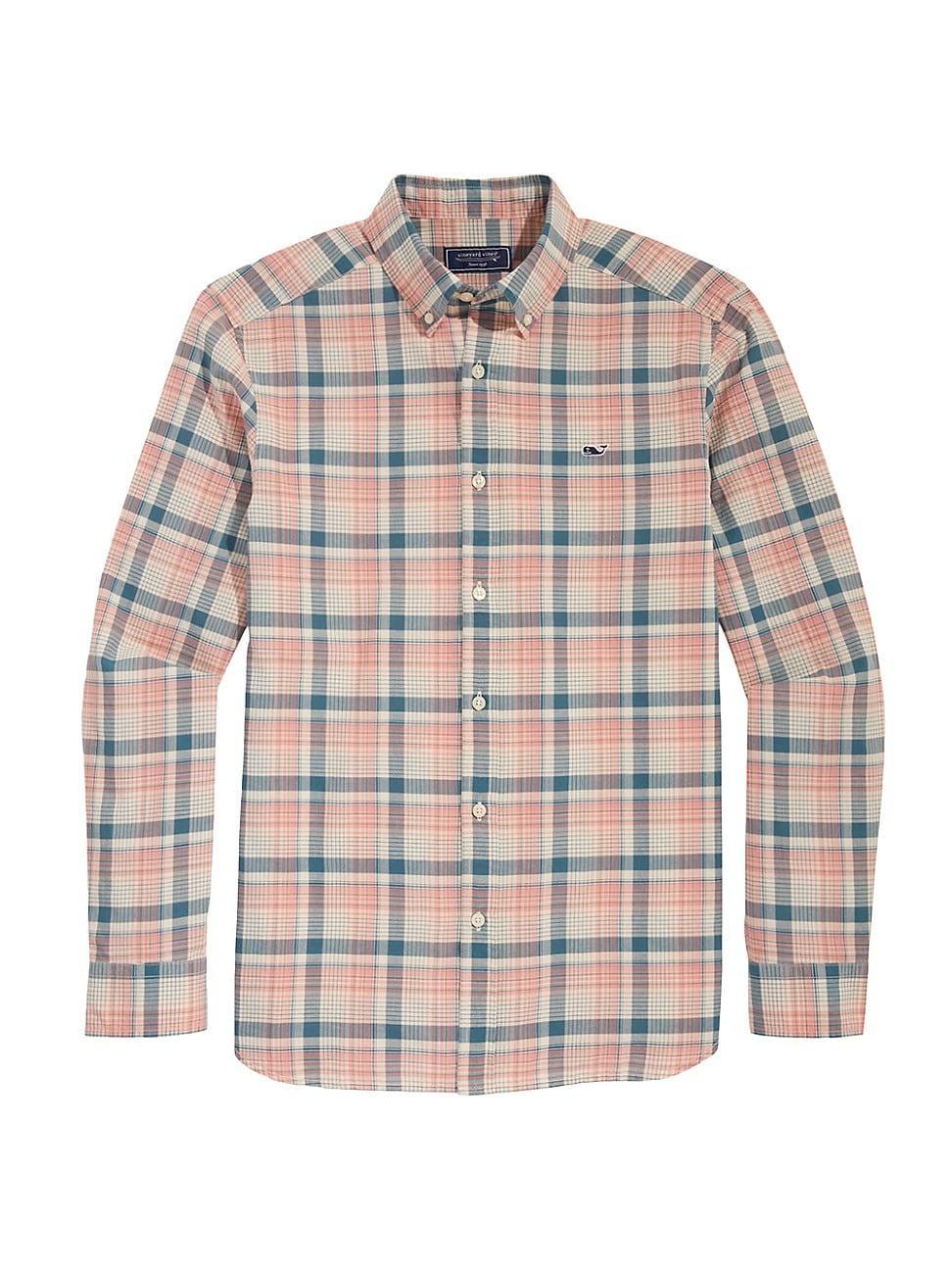 Vineyard Vines Plaid Madras Whale Shirt (Mallard Plaid) Men's Clothing Product Image