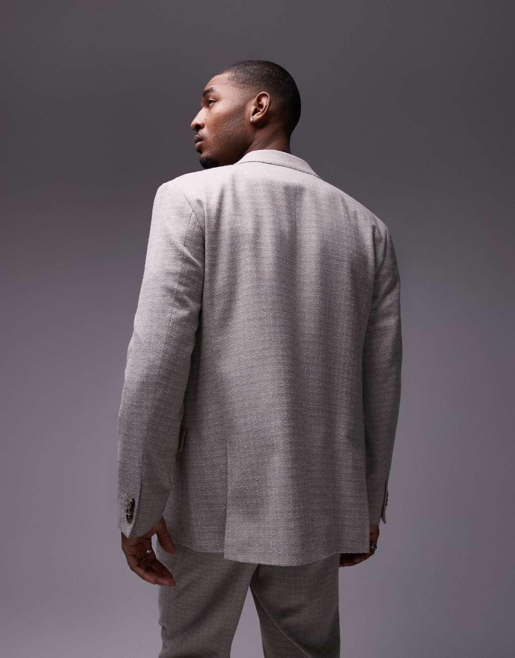 Topman relaxed textured suit jacket in stone Product Image