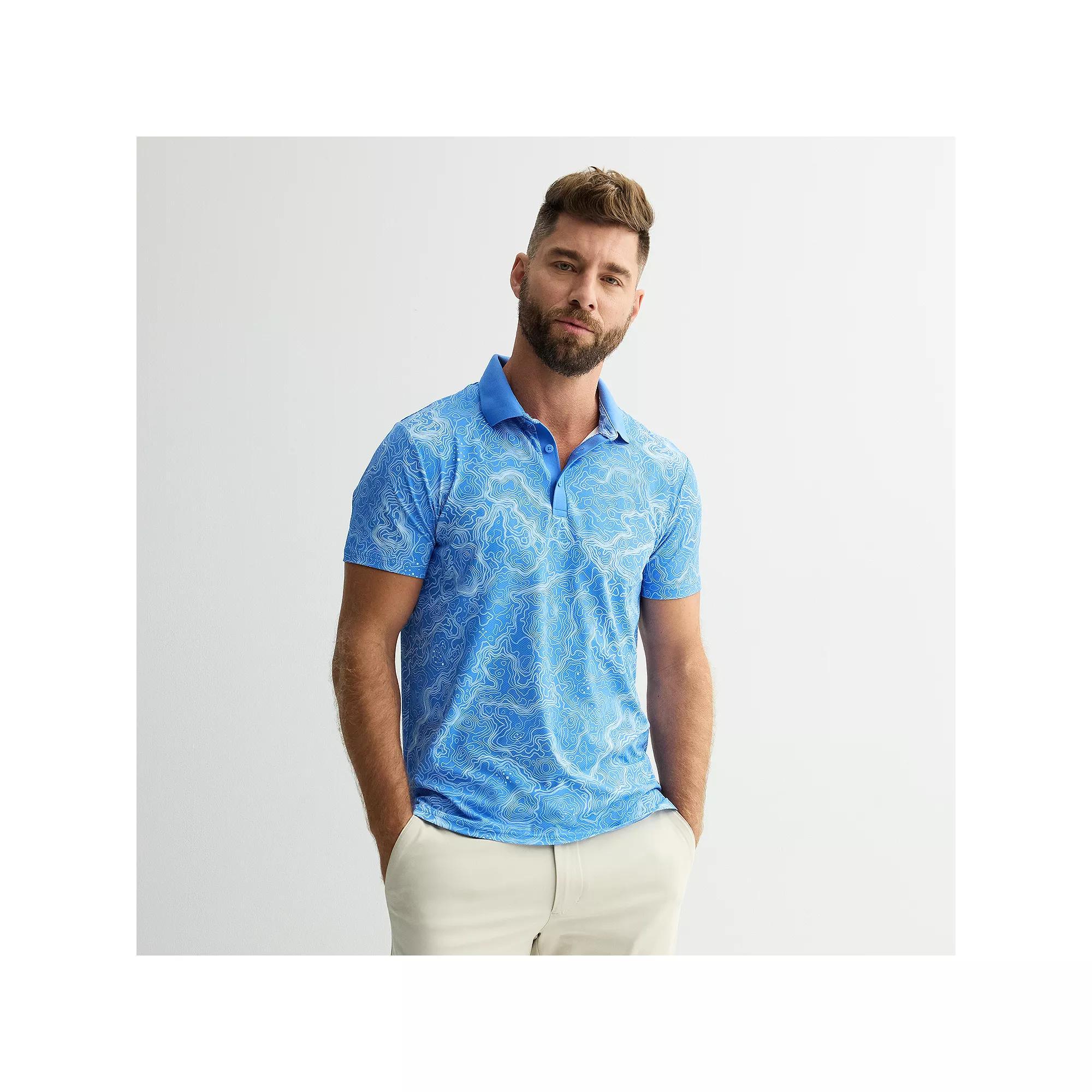 Men's FLX Print Performance Polo, Size: Small, Blue Topography Product Image