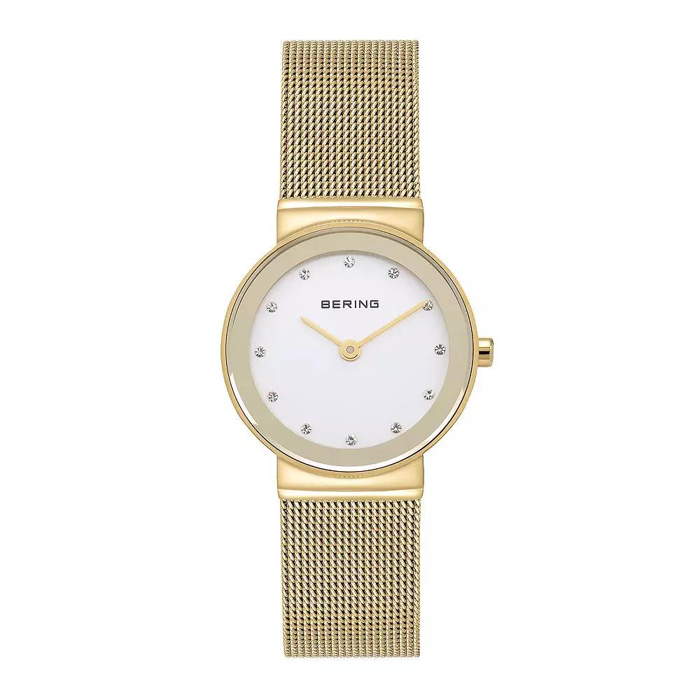 BERING Women's Classic Crystal Accent Stainless Steel Mesh Watch - 10126-334, Size: Small, Gold Tone Product Image
