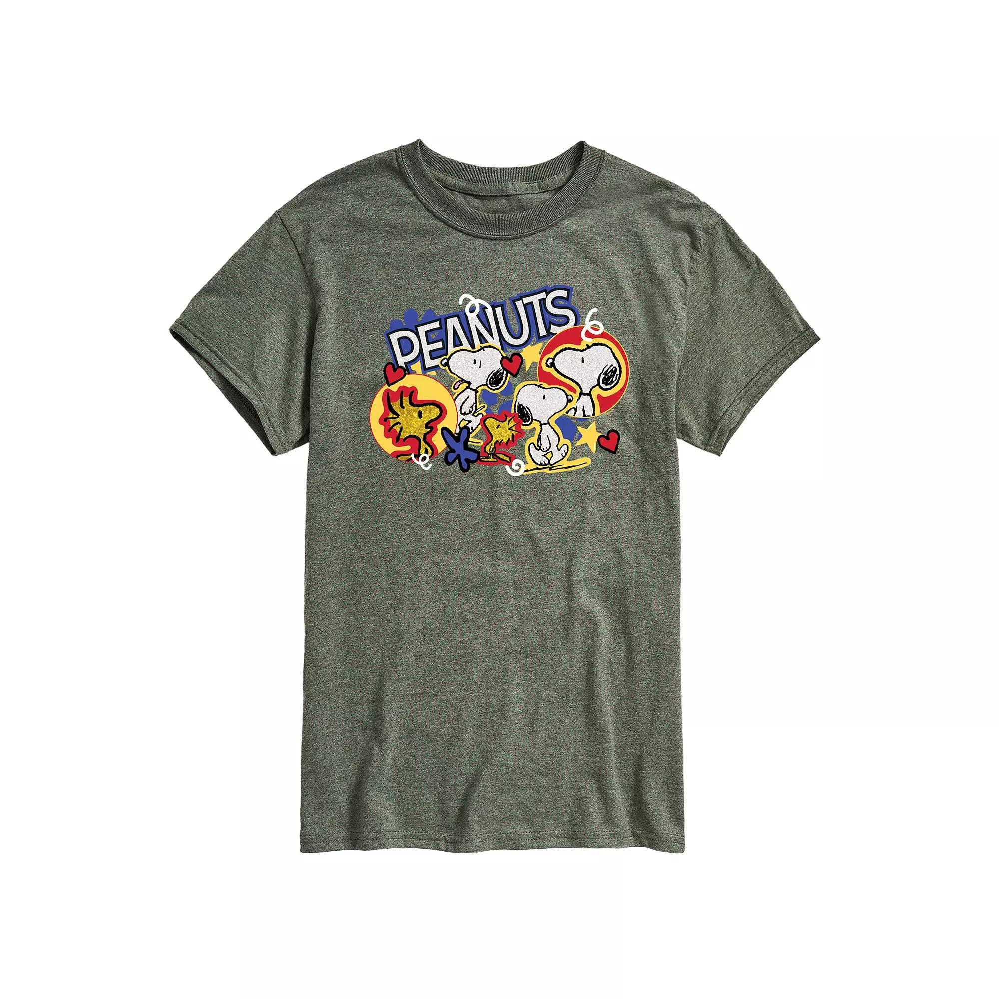 Mens Peanuts Snoopy Woodstock Graphic Tee Grey Green Product Image