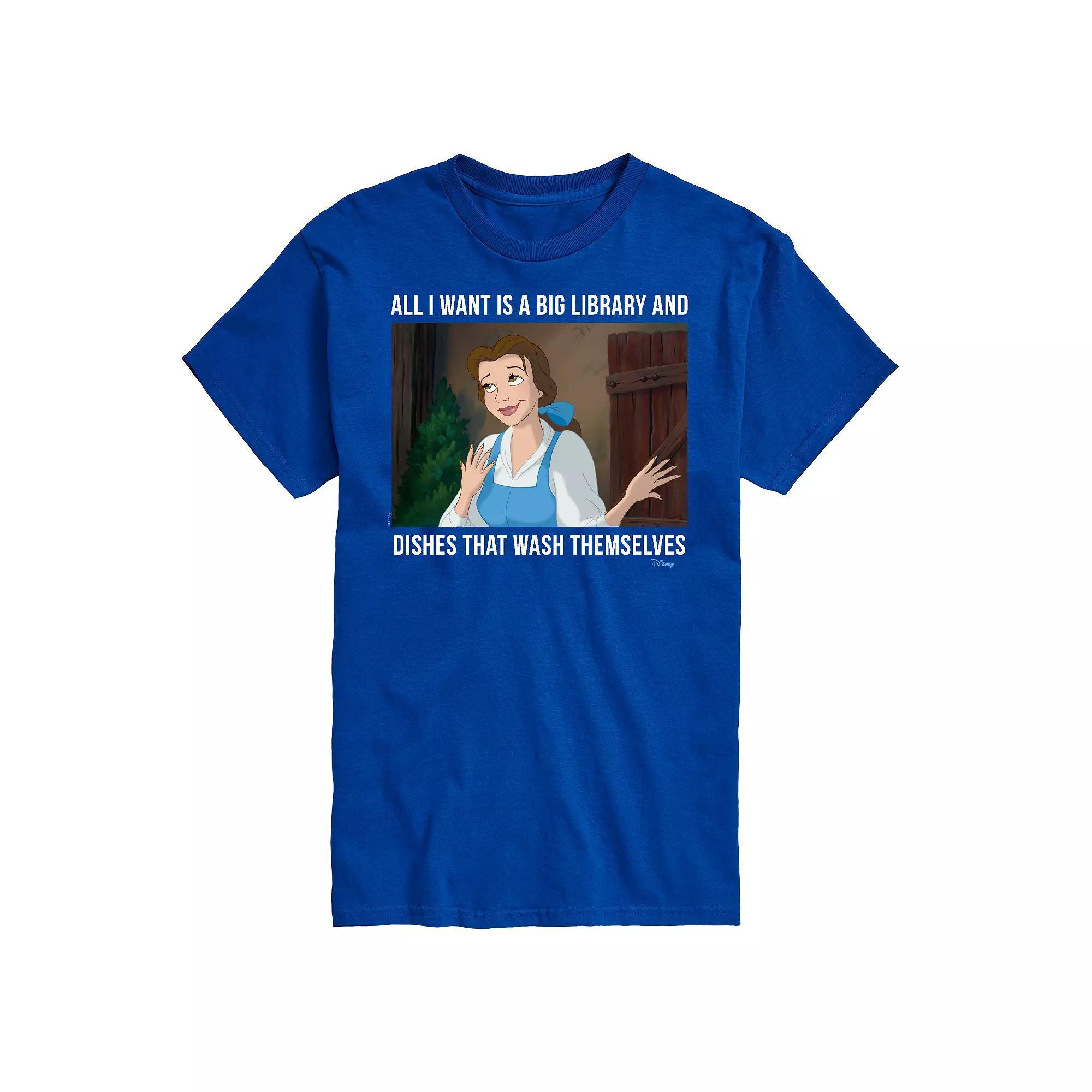 Disney Princess Big & Tall Belle Library Graphic Tee, Mens Blue Product Image