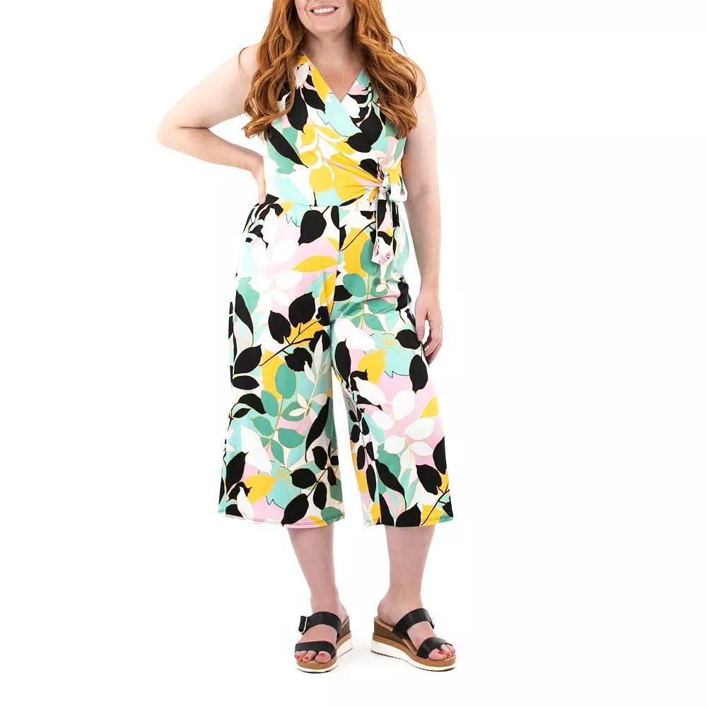 Womens Nina Leonard Print Surplice Wide-Leg Jumpsuit Product Image
