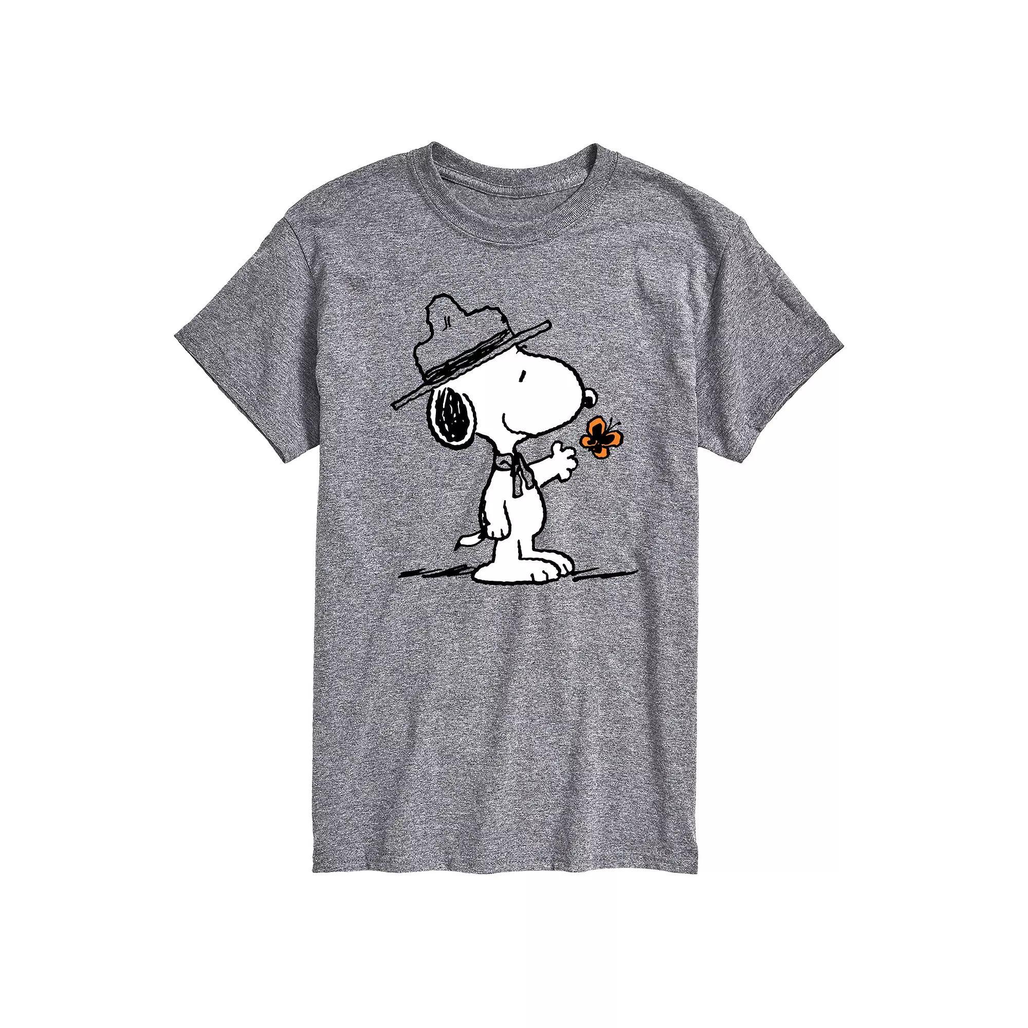 Mens Peanuts Ranger Snoopy & Butterfly Graphic Tee Grey Gray Product Image
