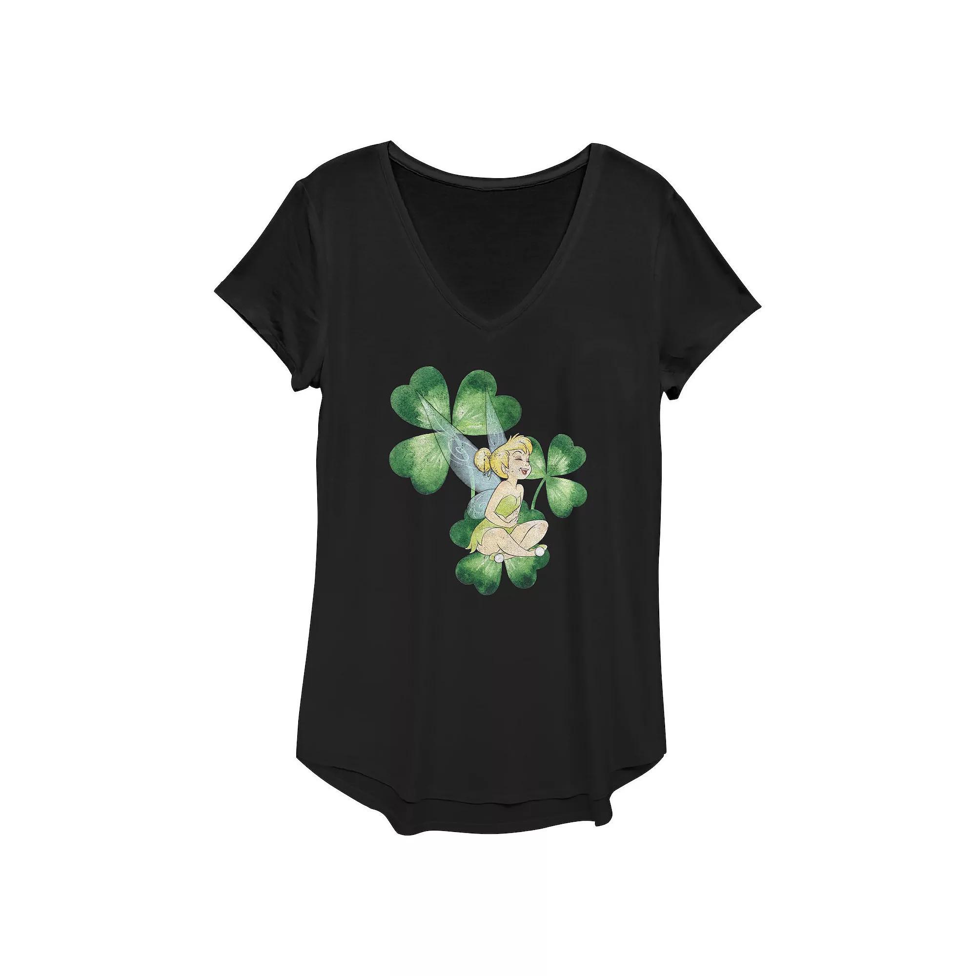 Disney's Tinker Bell Shamrock Women's Graphic Tee, Size: XS, Black Product Image