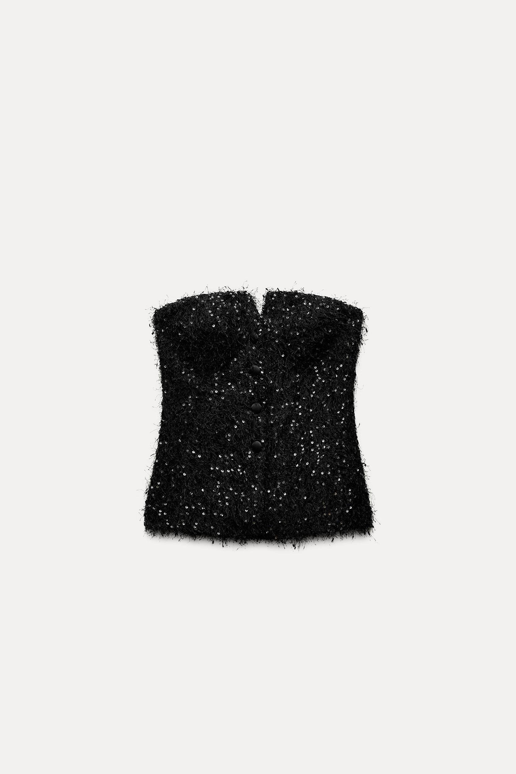 FRINGE AND SEQUIN BUSTIER TOP Product Image