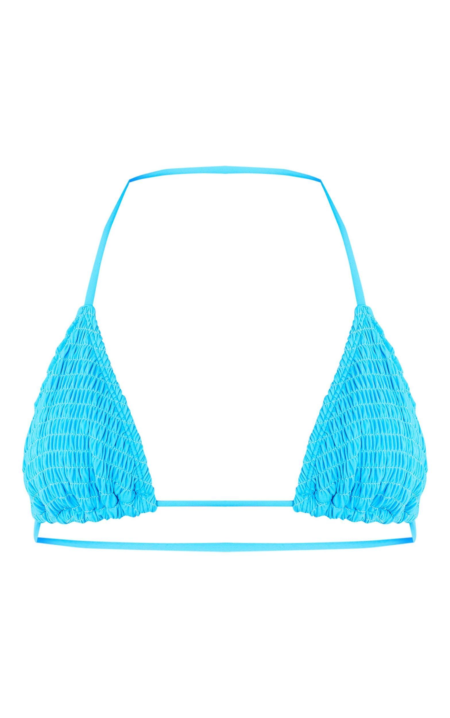 Blue Shirred Triangle Bikini Top Product Image
