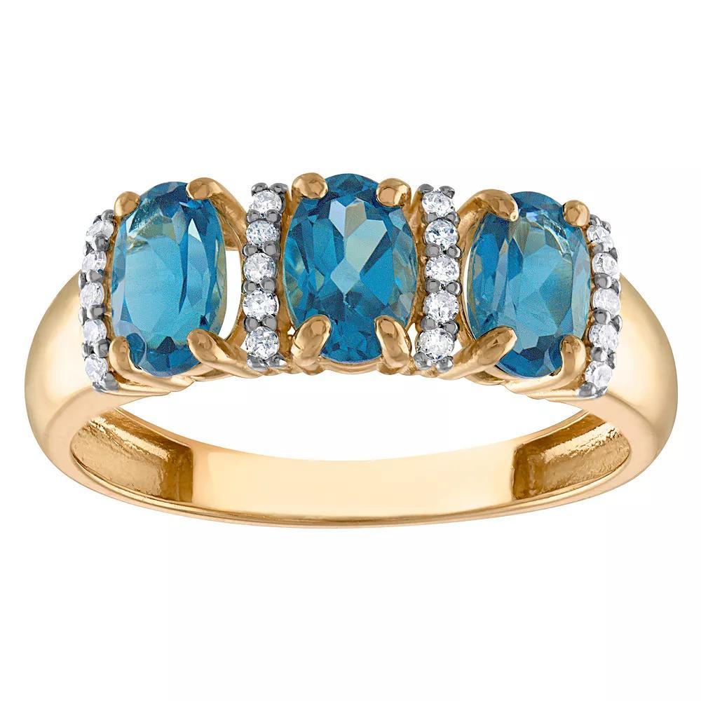 Tiara 10k Gold Gemstone & 1/10 Carat T.W. Diamond 3-Stone Ring, Women's, Green Product Image