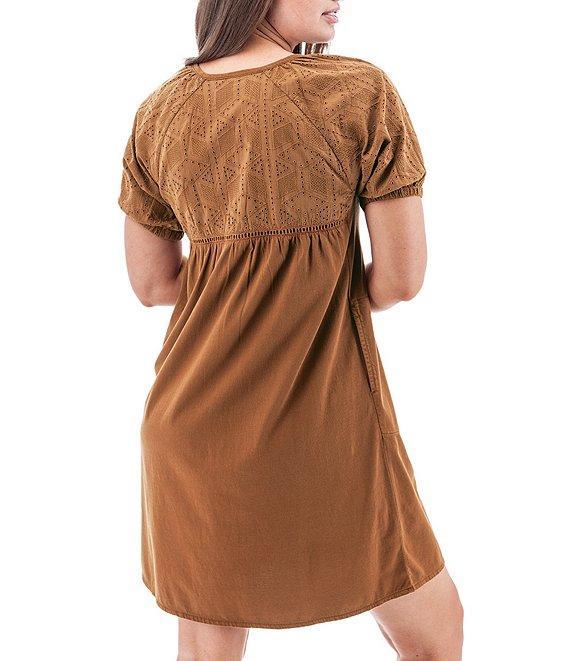 Aventura Shelle Organic Cotton Blend Woven Eyelet Schiffli Embroidered V-Notch Neck Dress Product Image