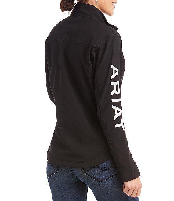 Ariat Logo Sleeve Stand Collar Heat Retention Softshell Zip Front High-Low Jacket Product Image