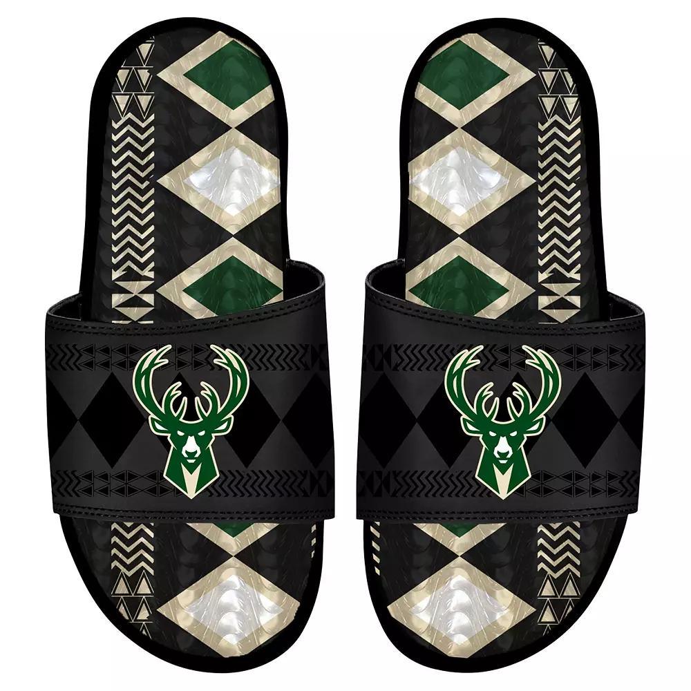 Mens ISlide Milwaukee Bucks Shooting Touch Rwanda Pattern Gel Slide Sandals Product Image