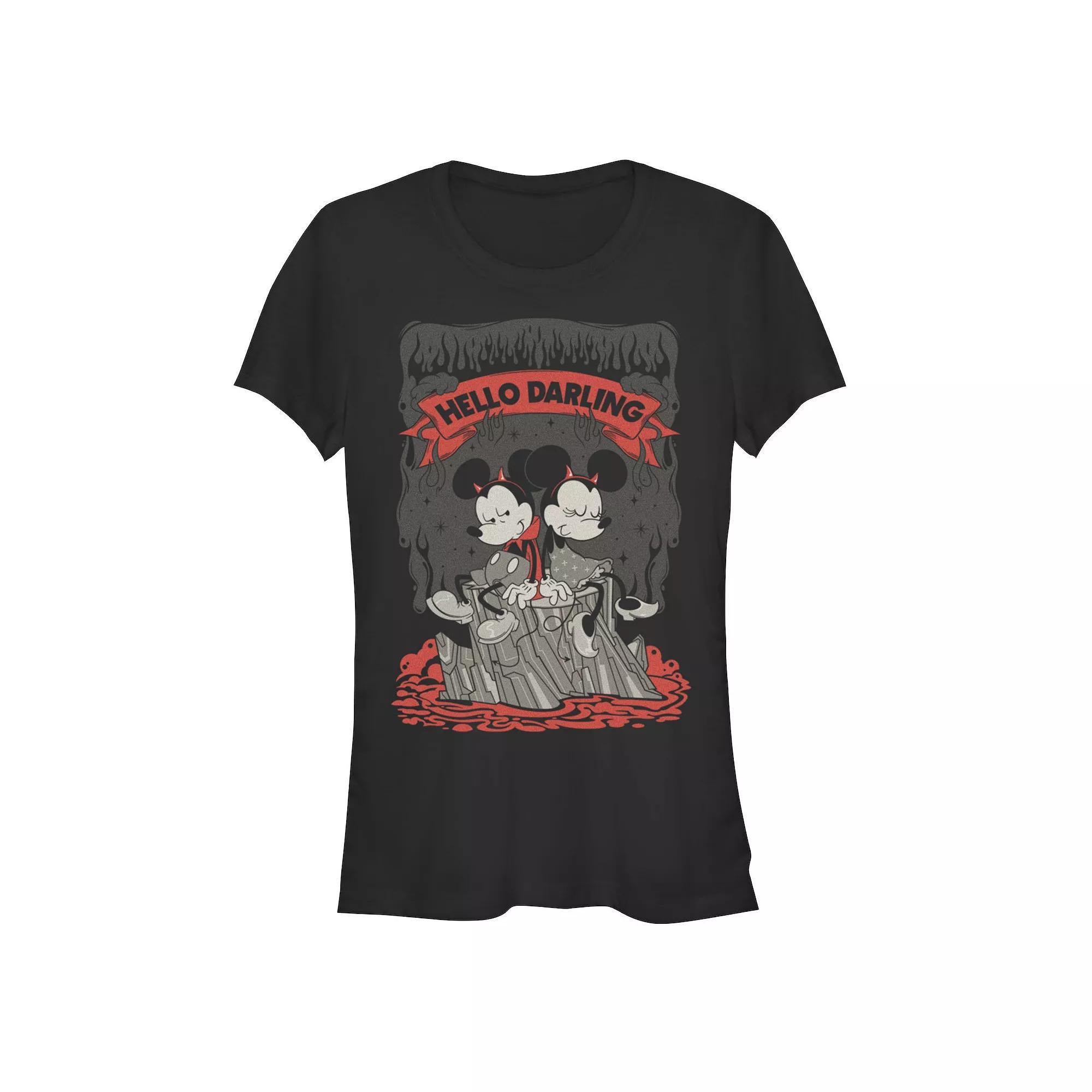 Disney's Mickey Mouse Juniors' Hello Darling Fitted Graphic Tee, Women's, Size: XXL, Black Product Image