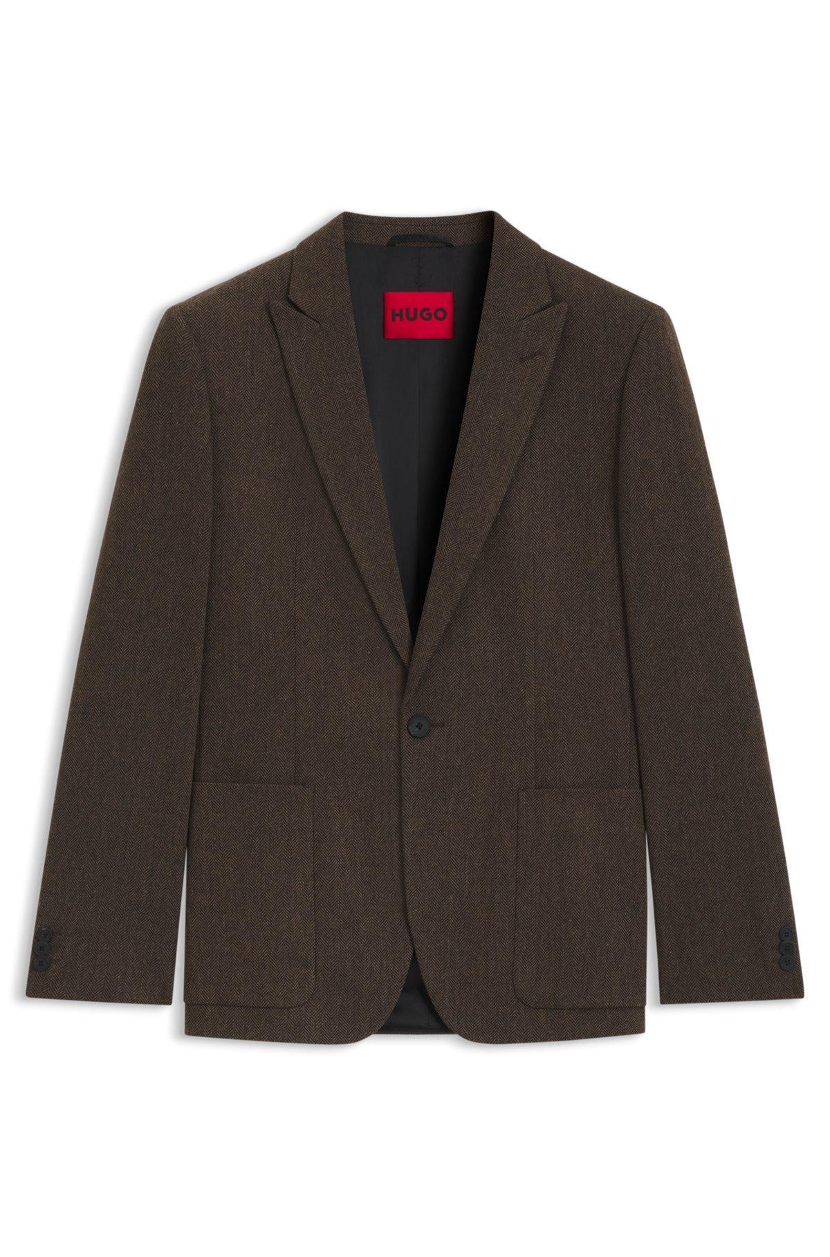HUGO - Extra-slim-fit blazer in herringbone cloth - Brown Product Image
