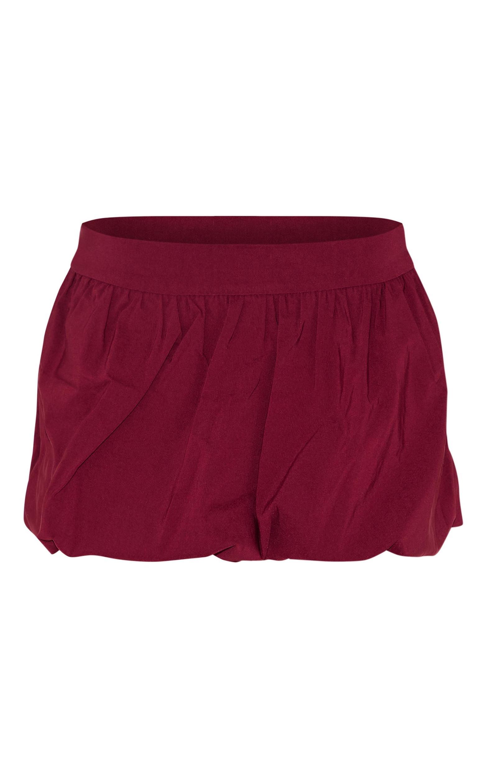 Burgundy Stretch Woven Micro Mini Puffball Skirt Product Image