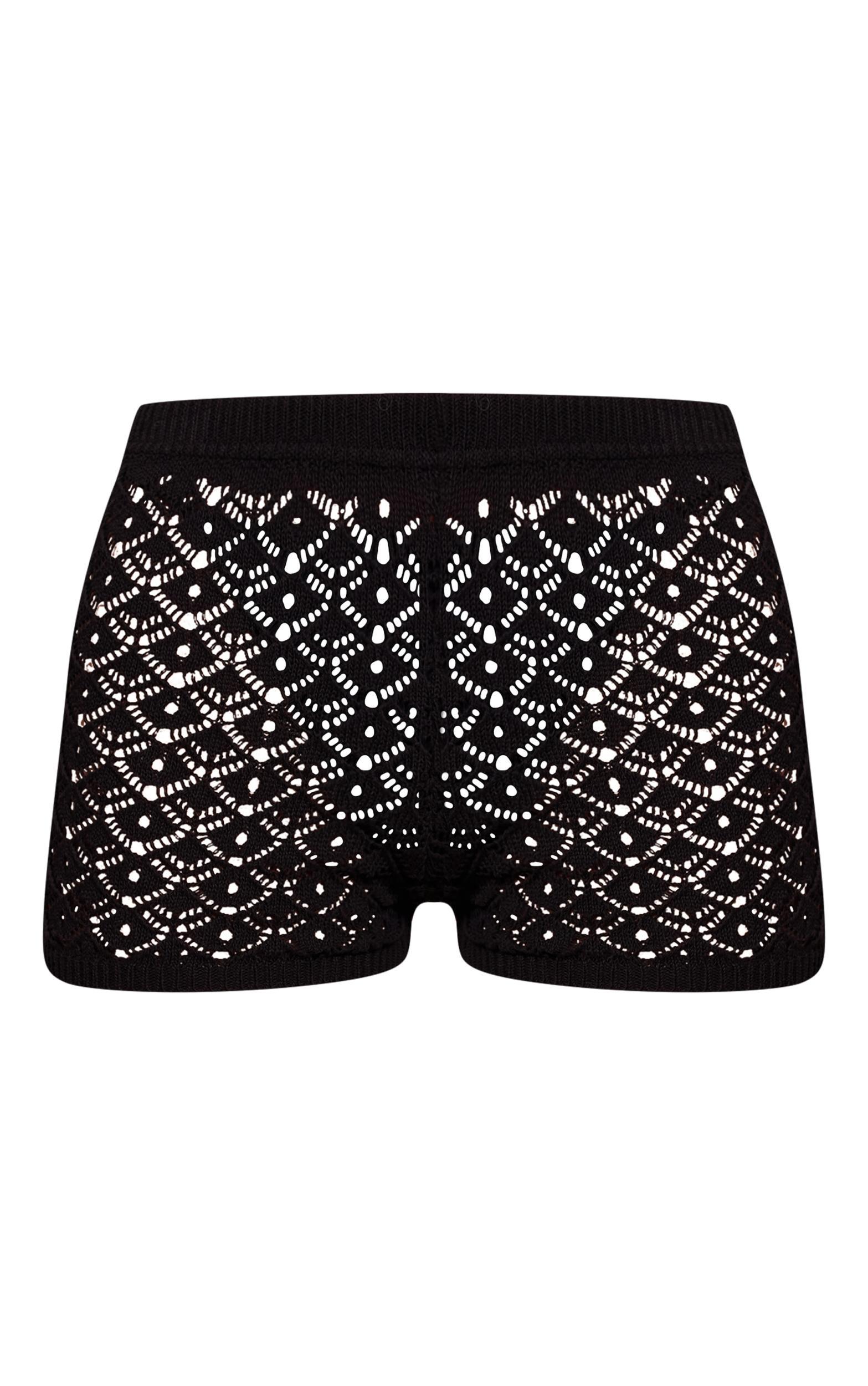 Black Crochet Mini Knitted Shorts Product Image