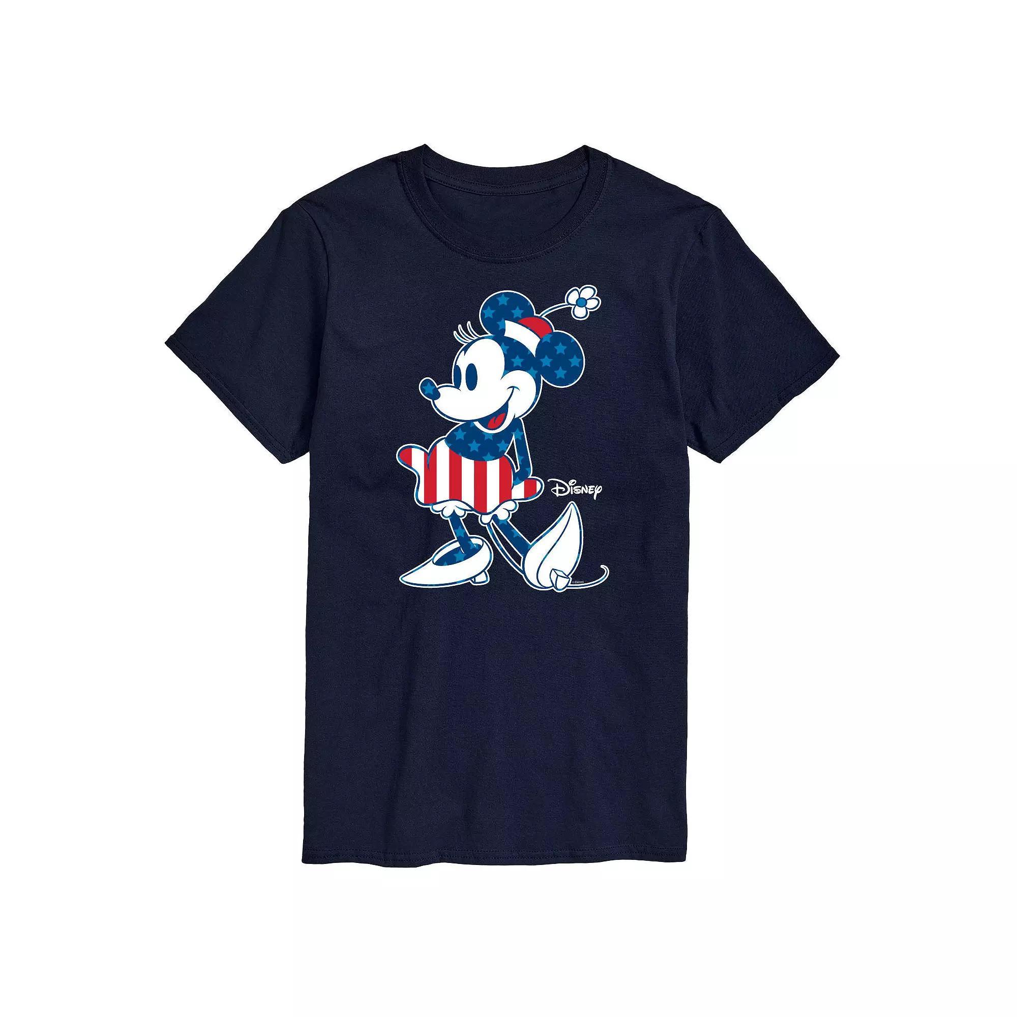 Disneys Minnie Mouse Mens Americana Flag Graphic Tee Blue Product Image
