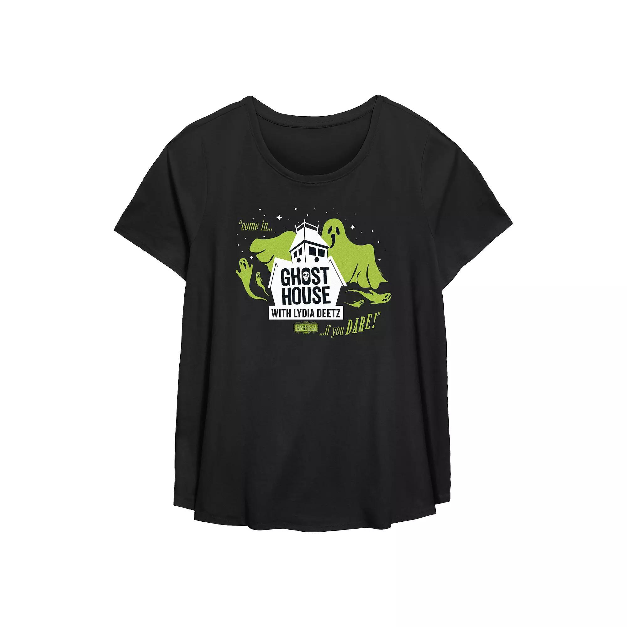Plus Size Beetlejuice 2 Ghost House With Lydia Deetz Flowy Graphic Tee, Womens Product Image