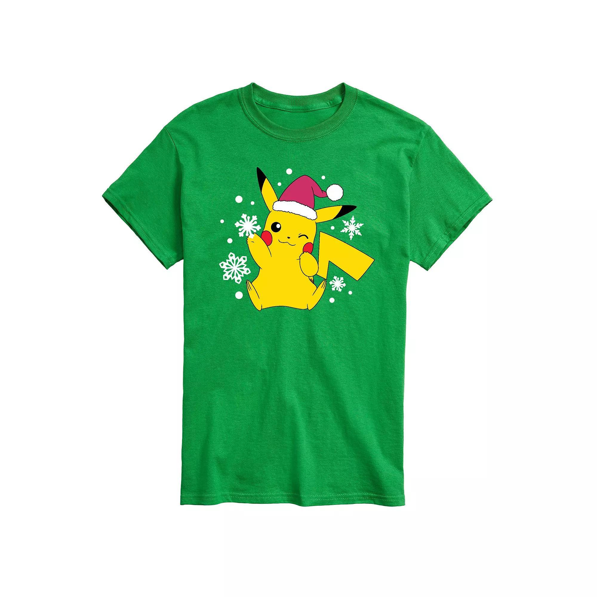 Men's Pokemon Santa Hat Snowflakes Tee, Size: Small, Grey Product Image