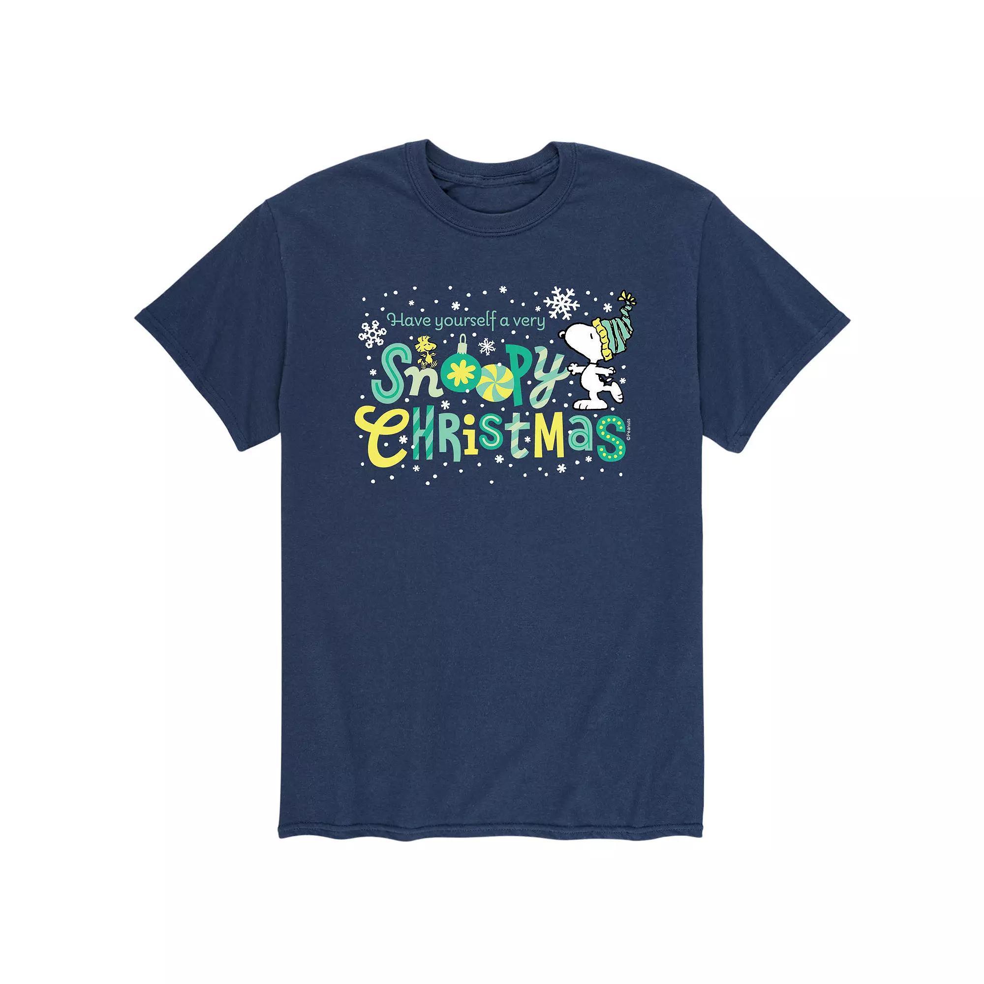 Mens Peanuts Snoopy Christmas Tee Blue Product Image