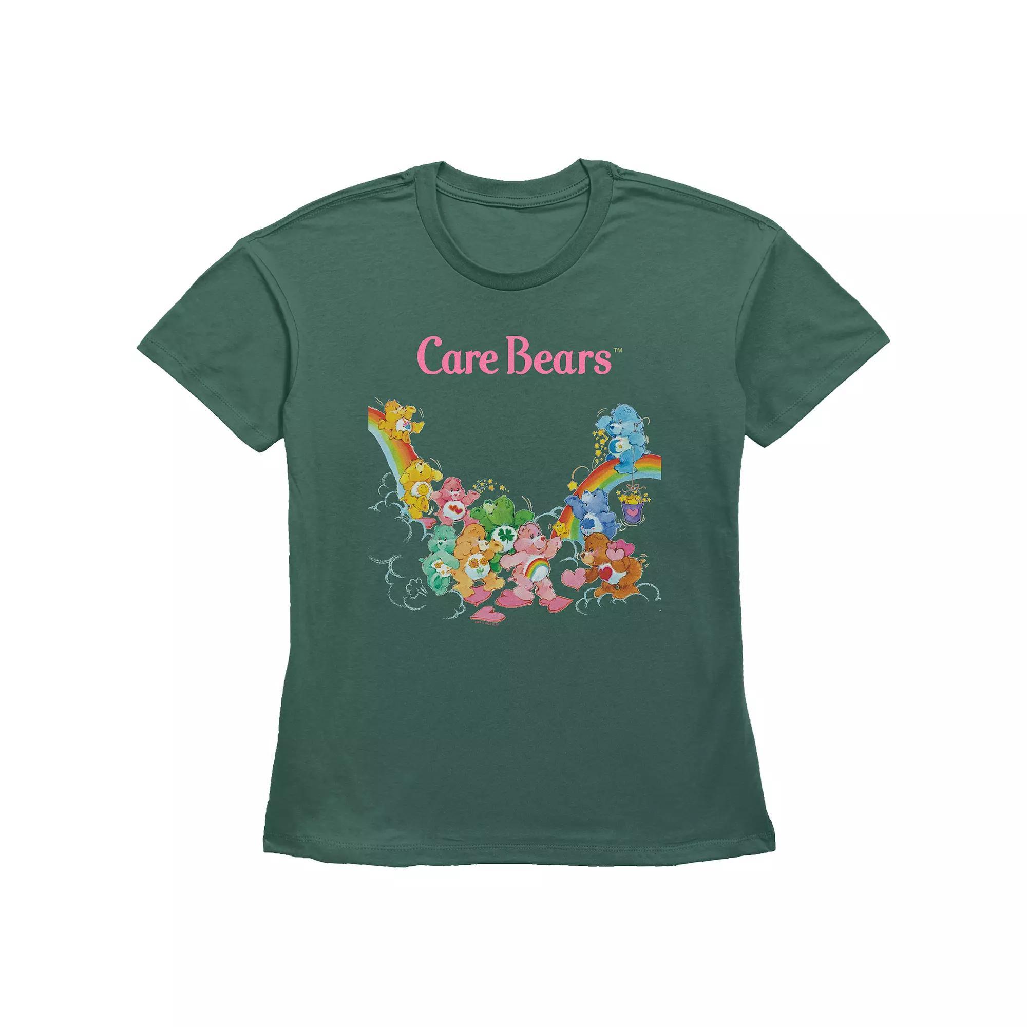 Women's Care Bears Group Shot Rainbow Graphic Tee, Girl's, Size: Medium, Green Product Image