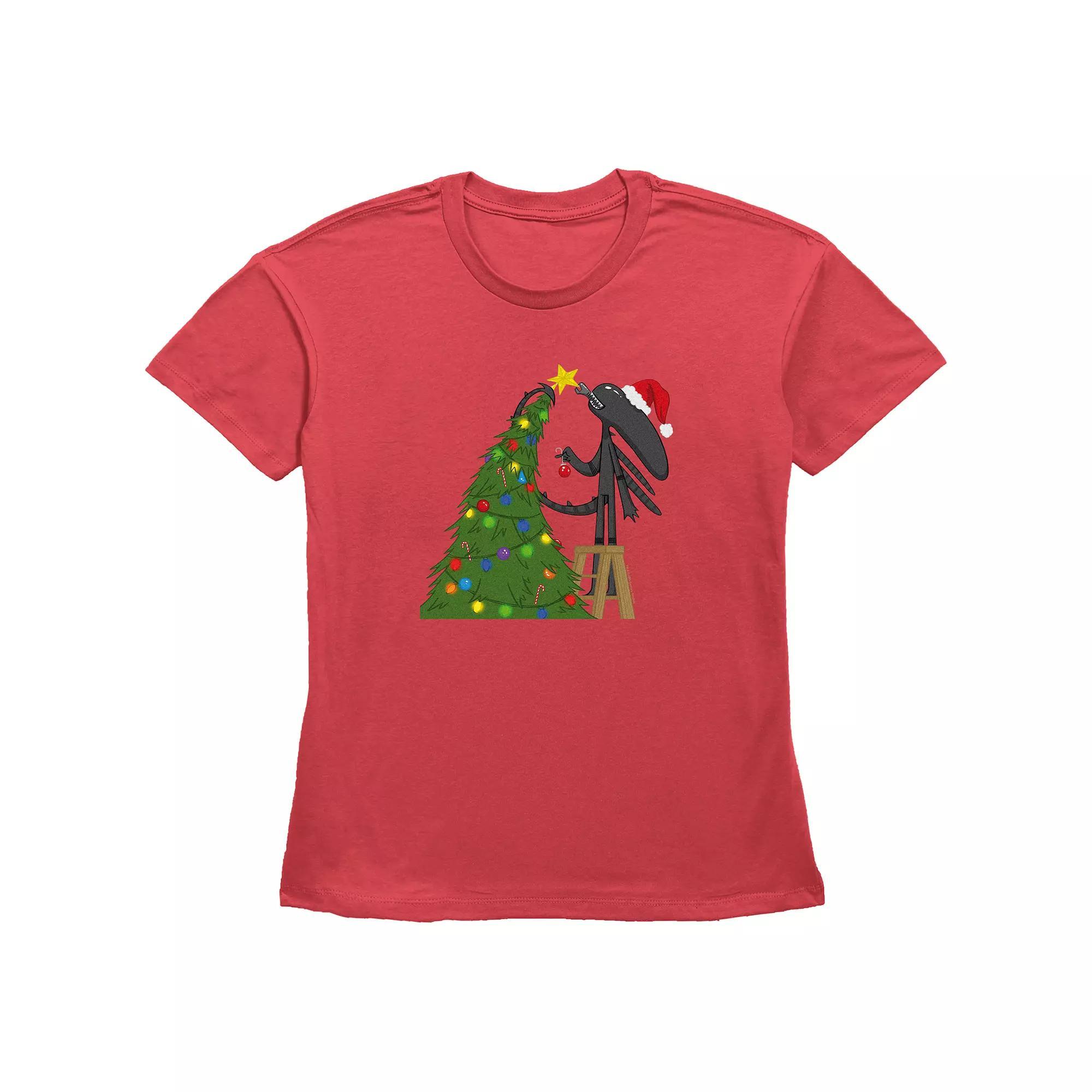 Women's Alien Xenomorph Christmas Ready Graphic Tee, Size: XL, Red Product Image