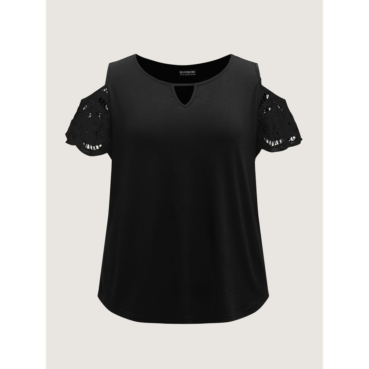 Plus Size Sleeve Cut-Out Cold-Shoulder T-Shirt Black Women Cut-Out Round Neck Everyday-Casual T-shirts BloomChic 10/M Product Image