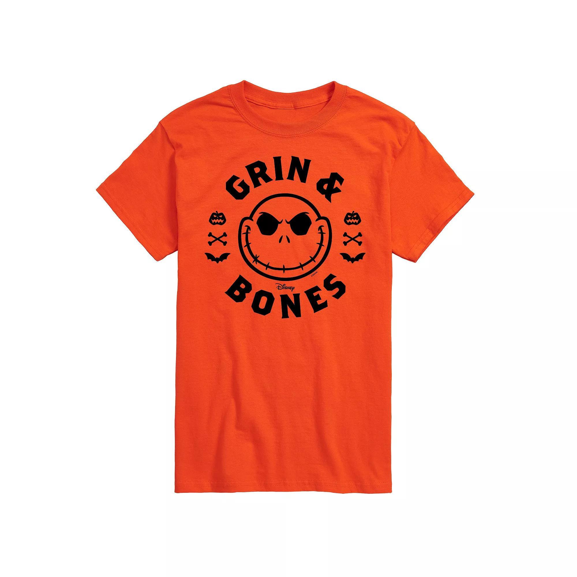 Disneys The Nightmare Before Christmas Mens Grin & Bones Graphic Tee Grey Military Green Product Image