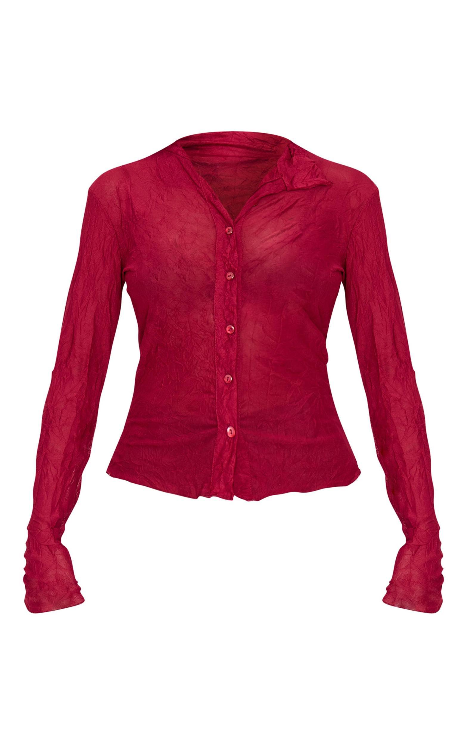 Plum Crushed Mesh Long Sleeve Fitted Shirt Product Image