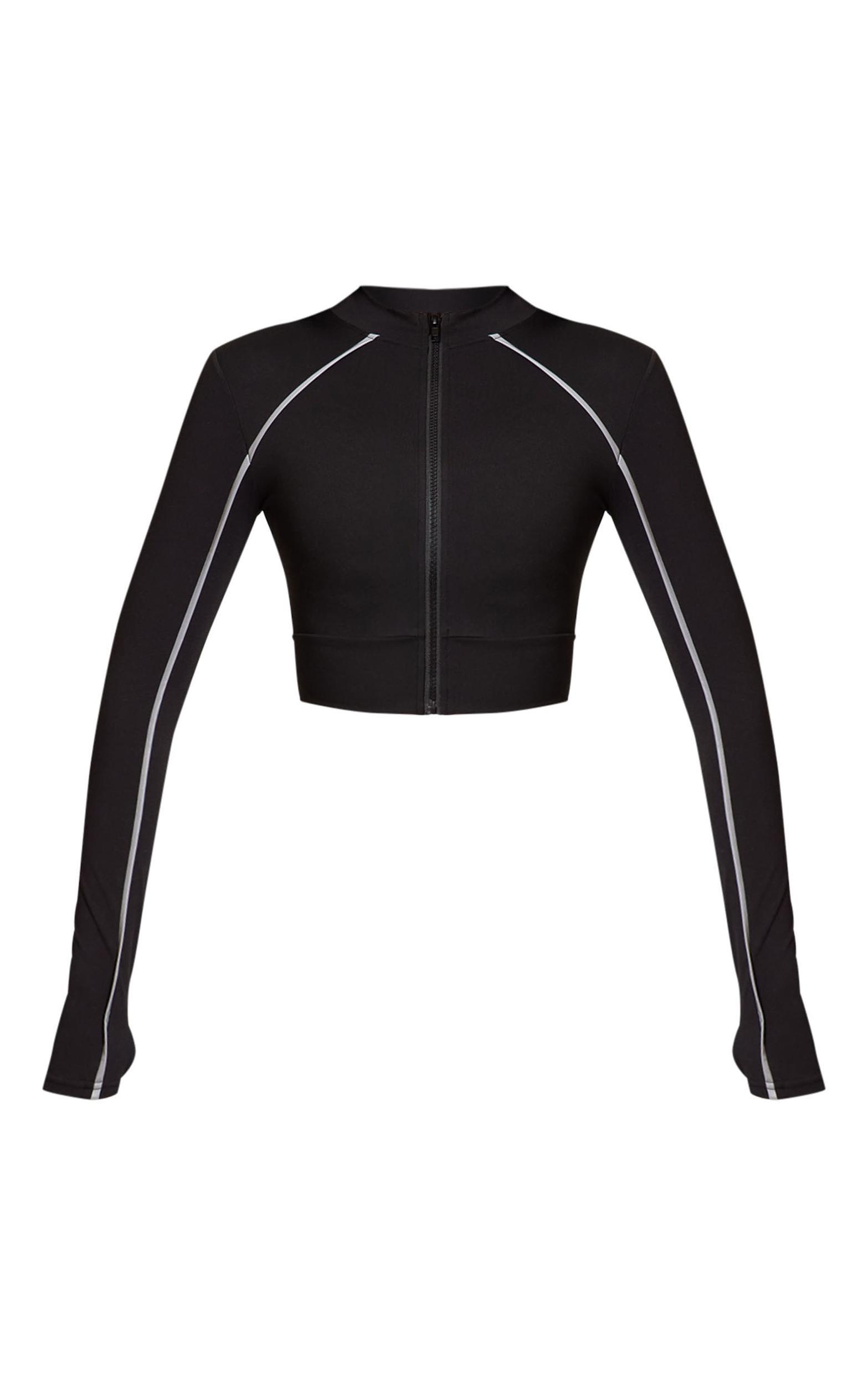 PLT RUN Black Sculpt Reflective Long Sleeve Gym Jacket Product Image