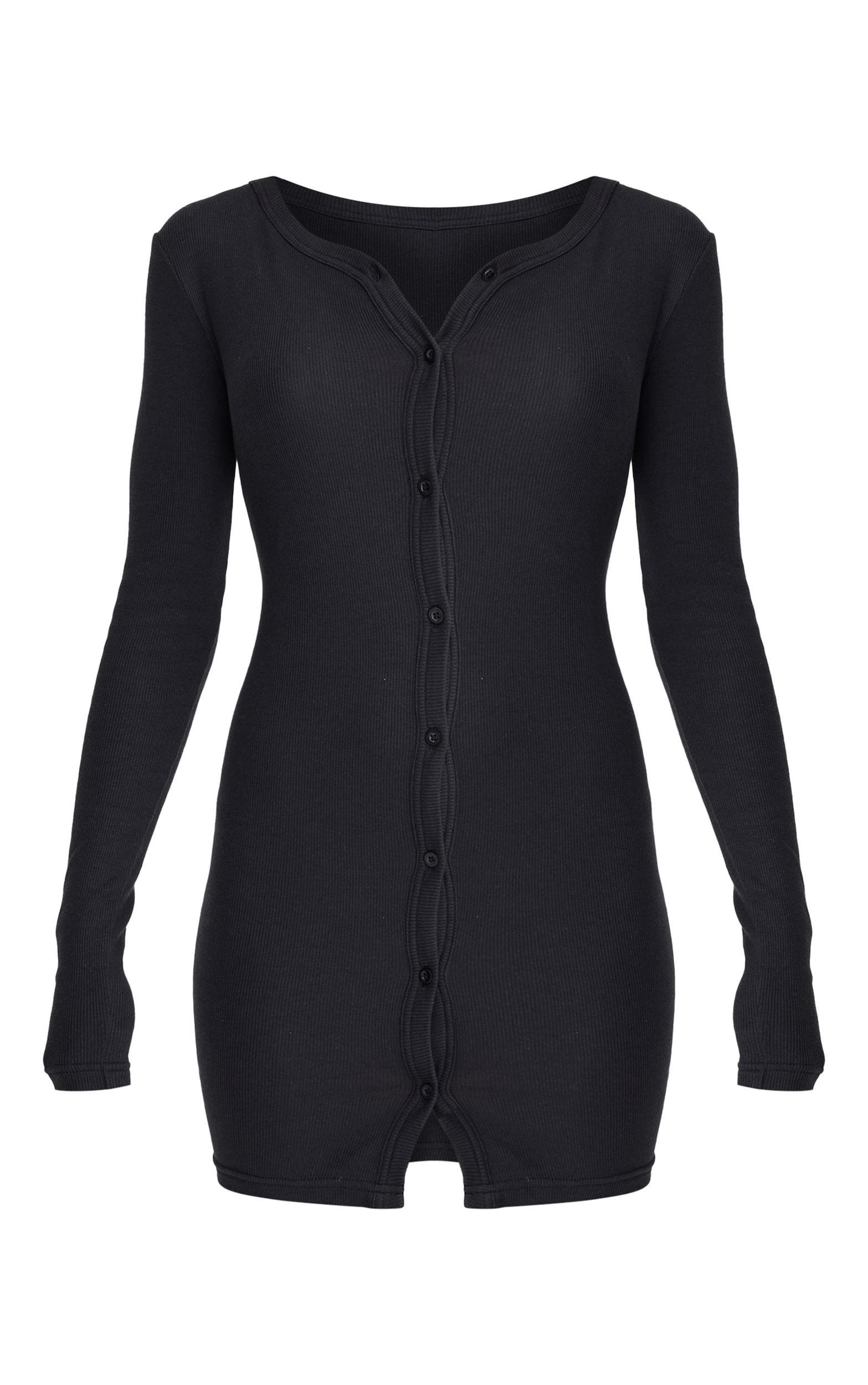  Black Button Detail Bodycon Dress Product Image