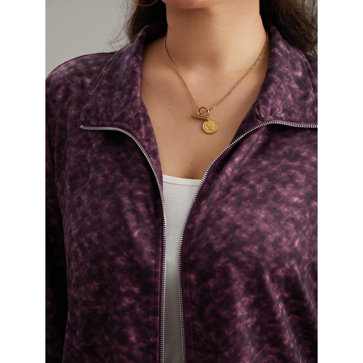 Plus Size Tie Dye Zipper Fly Pocket Jacket Women Purple Zipper Pocket Dailywear Jackets BloomChic 18-20/2X Product Image