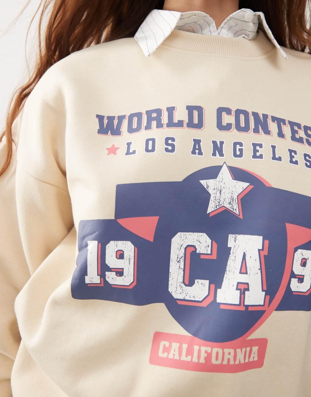 Daisy Street oversized natural sweatshirt with 1992 graphic Product Image
