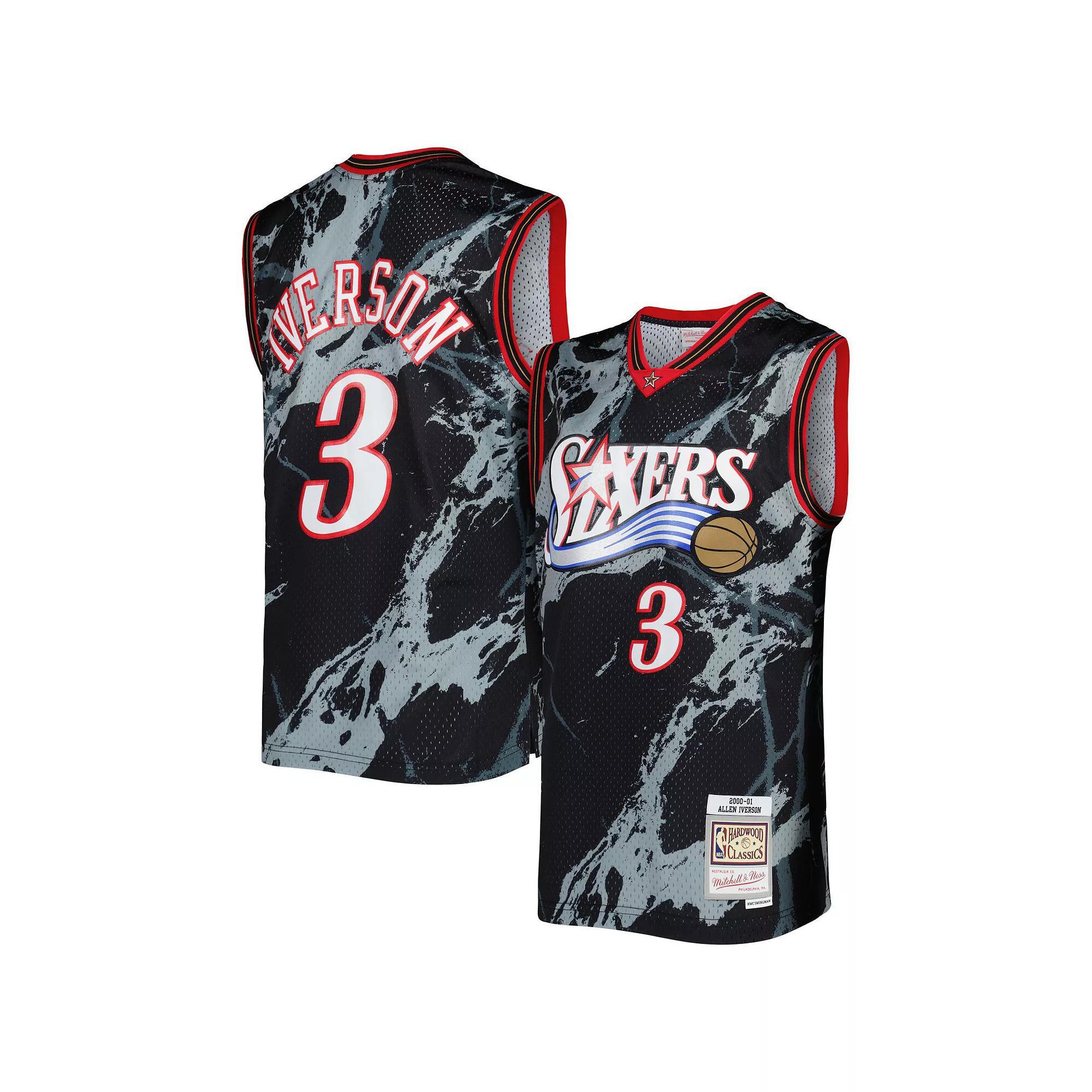 Mens Mitchell & Ness Allen Iverson Black Philadelphia 76ers 2000-01 Hardwood Classics Marble Swingman Jersey Product Image
