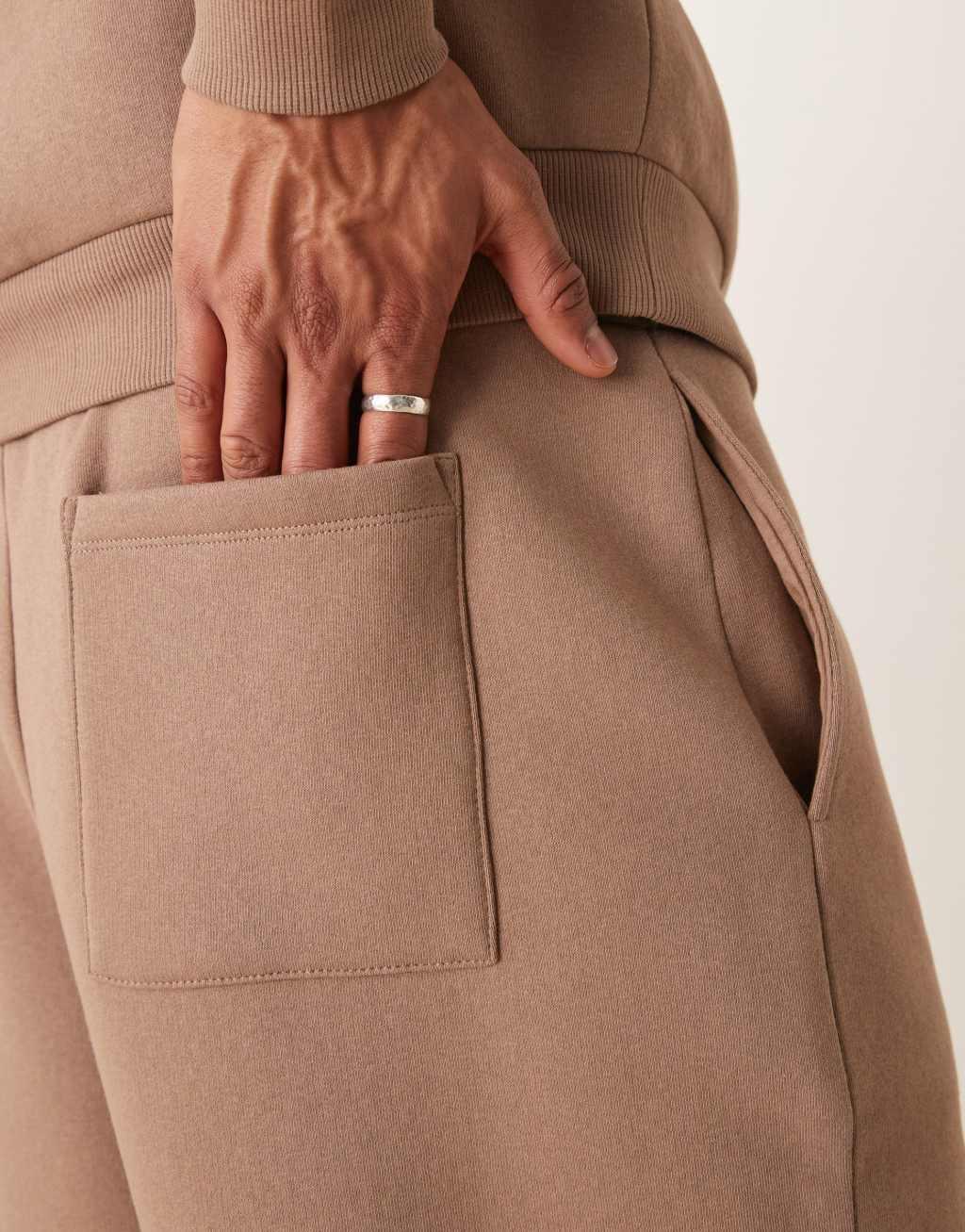 ASOS DESIGN oversized pintuck sweatpants in brown - part of a set Product Image