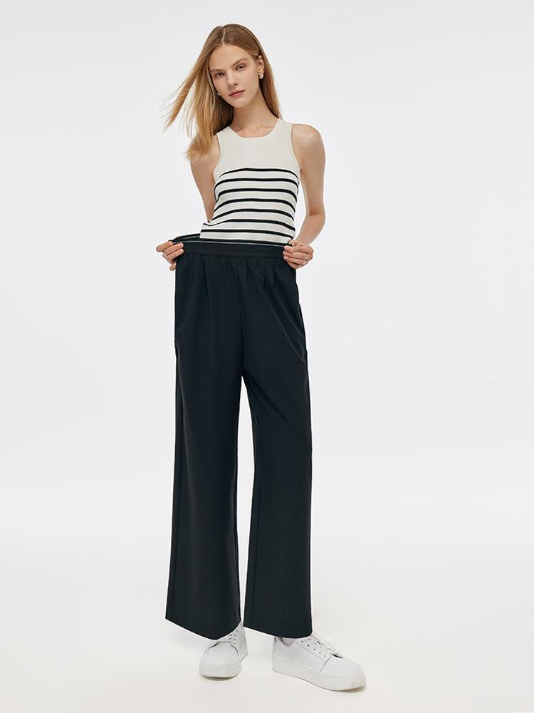 Worsted Woolen Straight Pants With Elastic Waistband Product Image