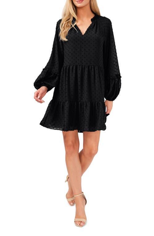 CeCe Womens Long Sleeve V-Neck Ruffled Clip-Dot Dress Product Image