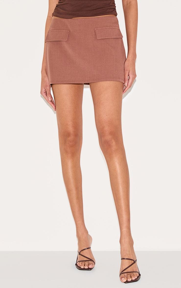 Chocolate Pocket Detail Structured Tailored Woven Mini Skirt Product Image