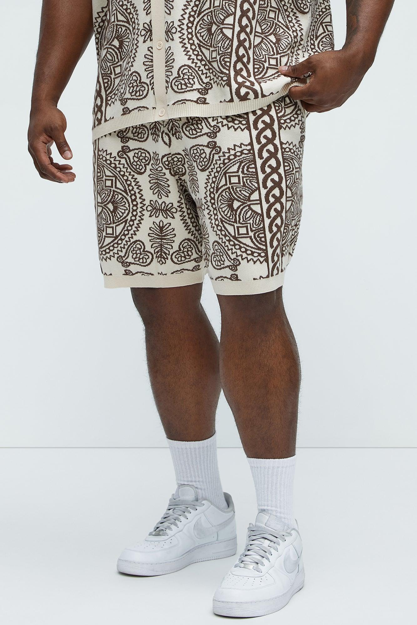 Ornate Jacquard Knitted Shorts - Brown/combo Product Image