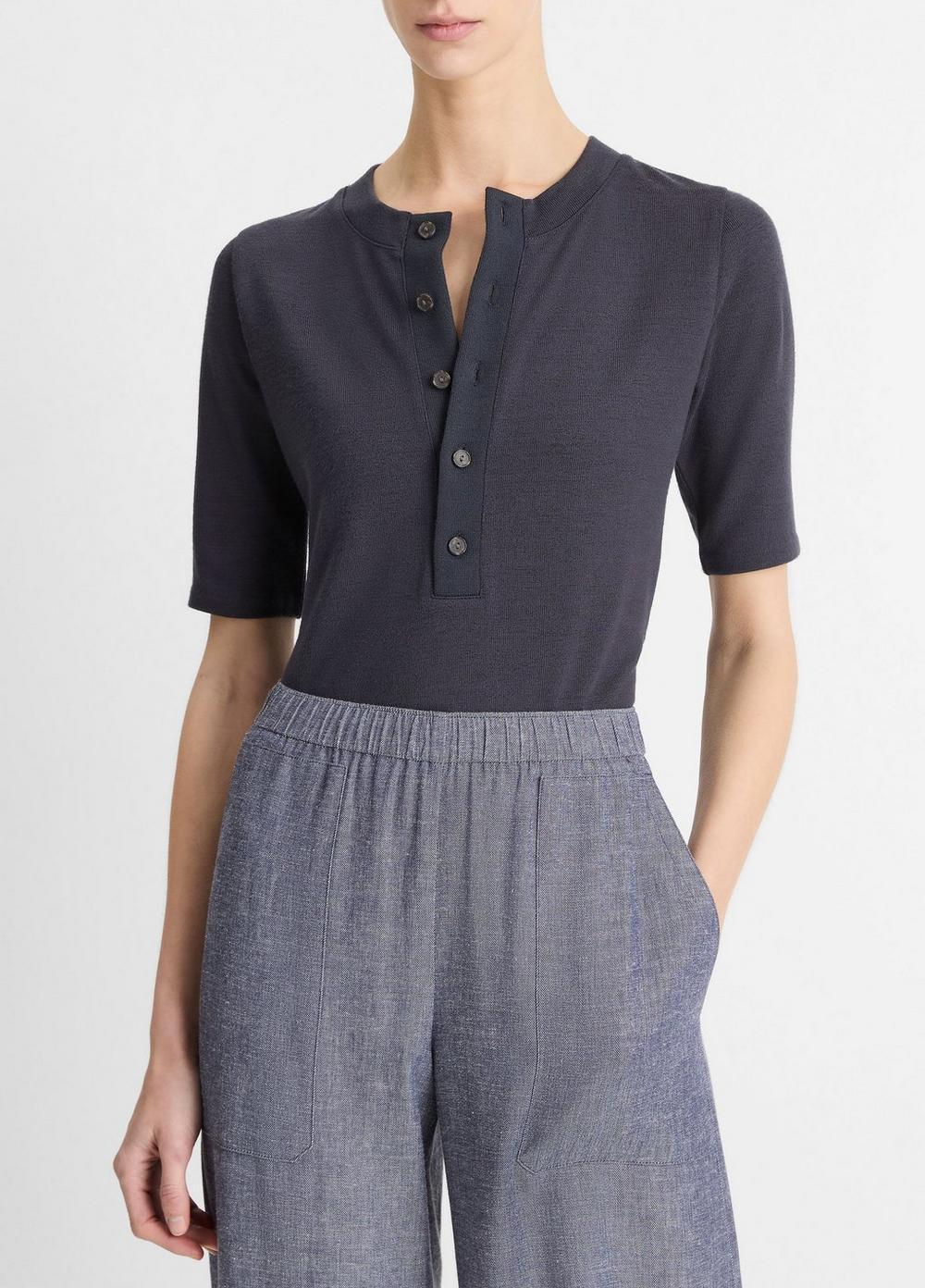 Womens Three-Quarter-Sleeve Henley Top Product Image