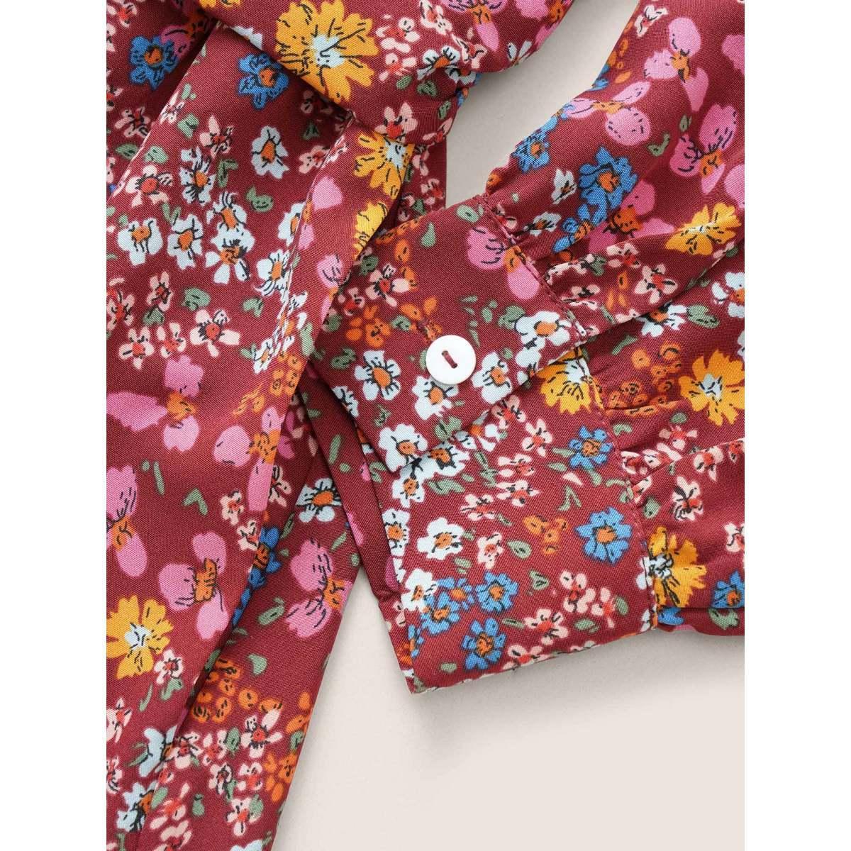 Plus Size Ditsy Floral Twist Front Lantern Sleeve Dress Maroon Women Elegant Non V-neck Long Sleeve Curvy Midi Dress BloomChic 18-20/2X Product Image