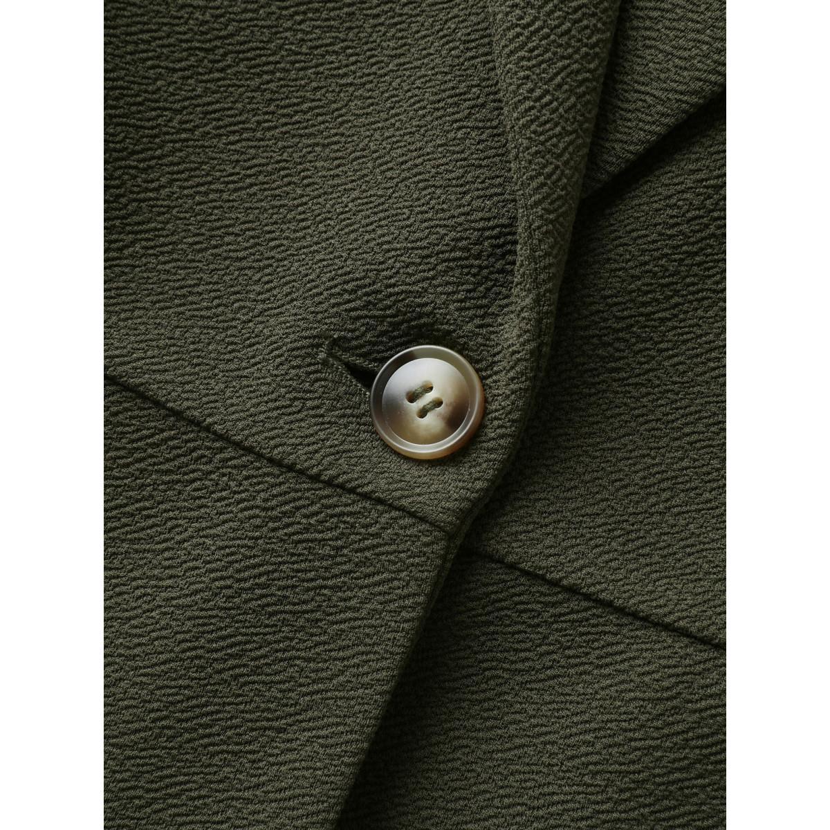 Plus Size Stretchy Textured Cinched Flared Waist Blazer ArmyGreen Women Work Texture Sleeve Elbow-length sleeve Suit Collar 18-20/2X Single-flap pocket Blazers BloomChic Product Image