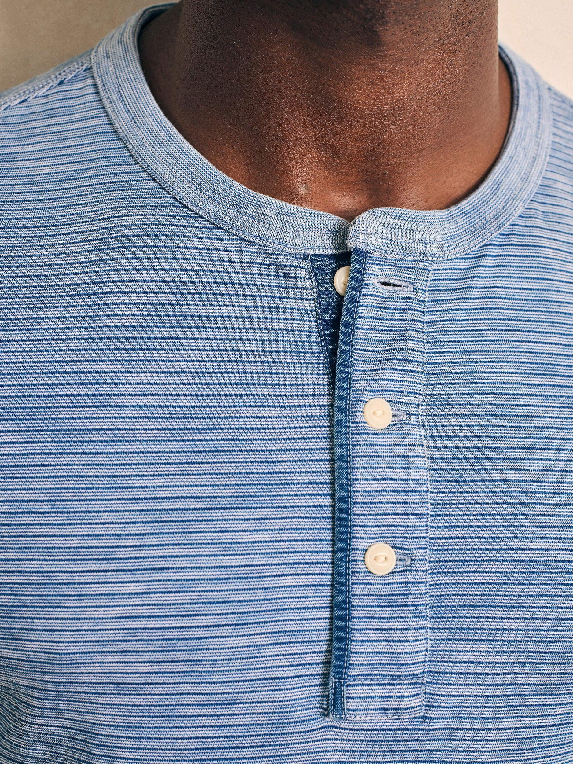 Long-Sleeve Indigo Henley - Indigo Shell Stripe Male Product Image