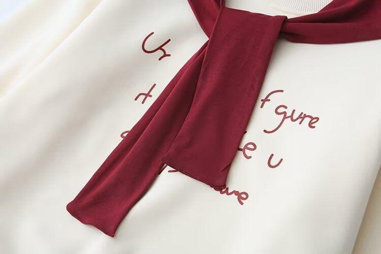 Plus Size Mock Two-Piece Round Neck Lettering Pullover Product Image