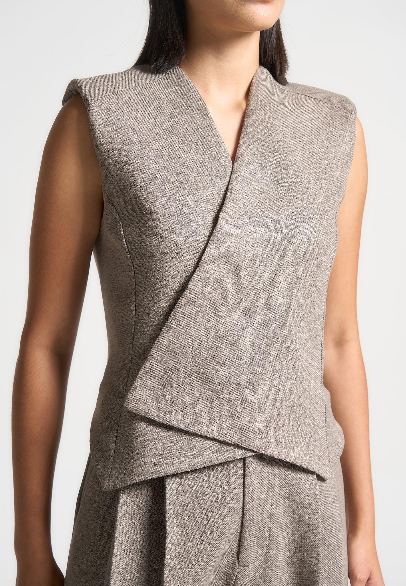 Textured Tailored Wrap Waistcoat - Taupe Female Product Image