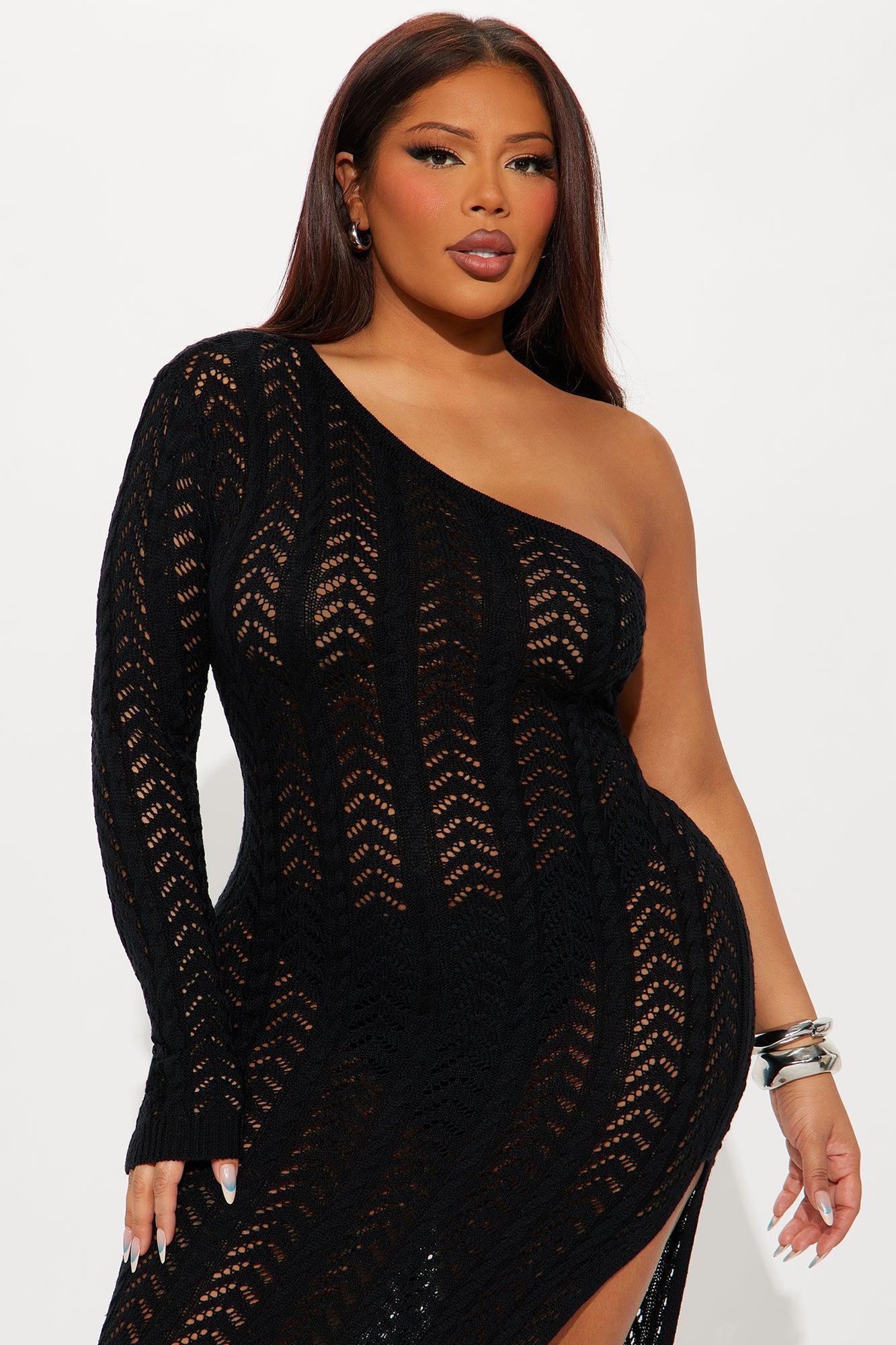 Rayna Crochet One Shoulder Maxi Dress - Black Product Image