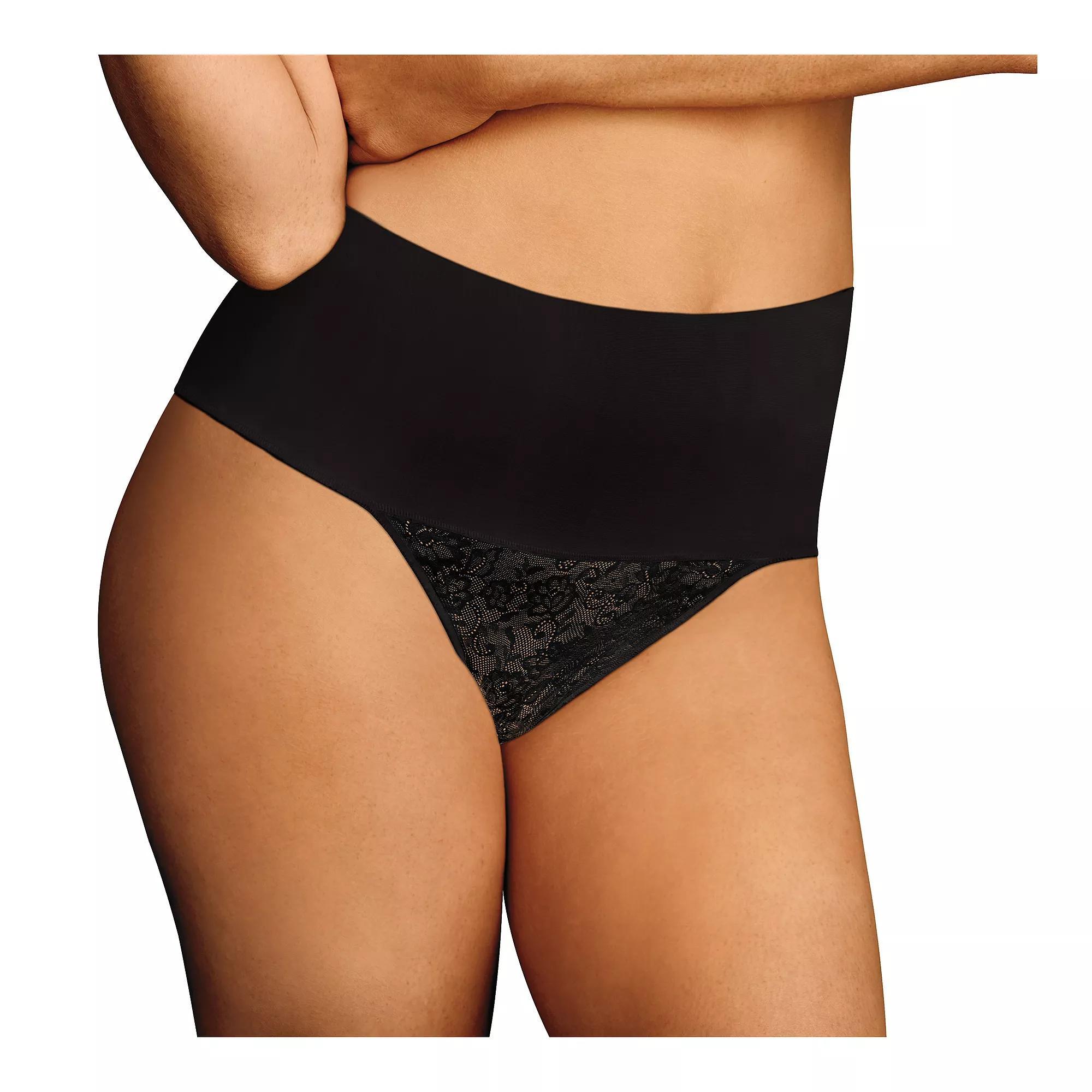 Maidenform Firm Control Shapewear Tame Your Tummy Lace Thong Panty 0049, Women's, Size: Medium, Nude Transparent Lace Product Image